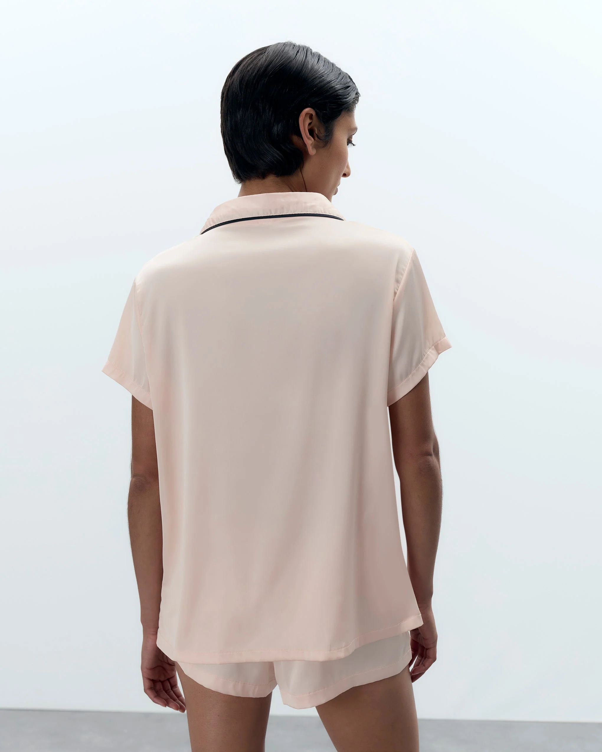 Abigail Shirt and Short Set Pale Pink/Black - Image 3