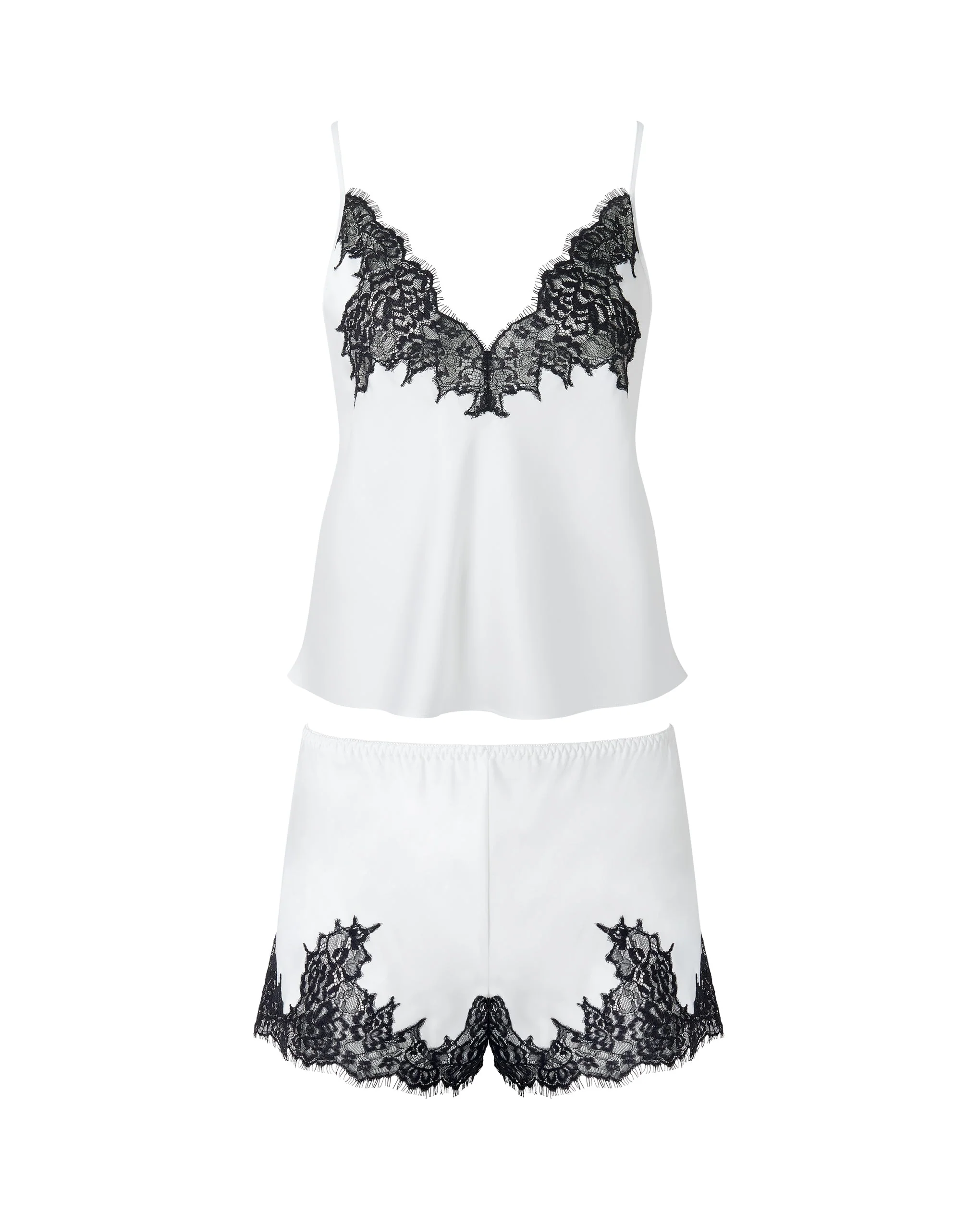 Anastasia Luxury Satin Cami and Short Set Ivory/Black - Image 5