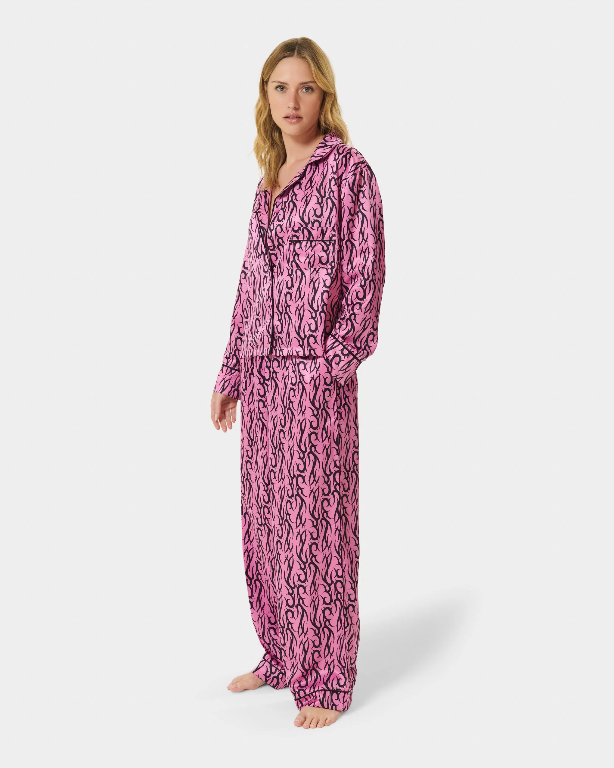 BB x Ashley Williams Tattoo Print Luxury Satin Shirt - Image 7