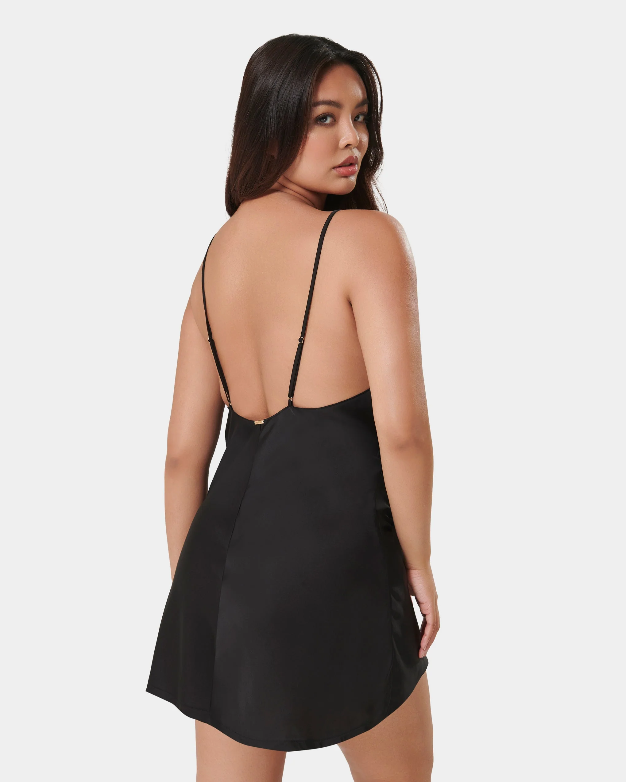 Clea Luxury Satin Short Chemise Black - Image 9