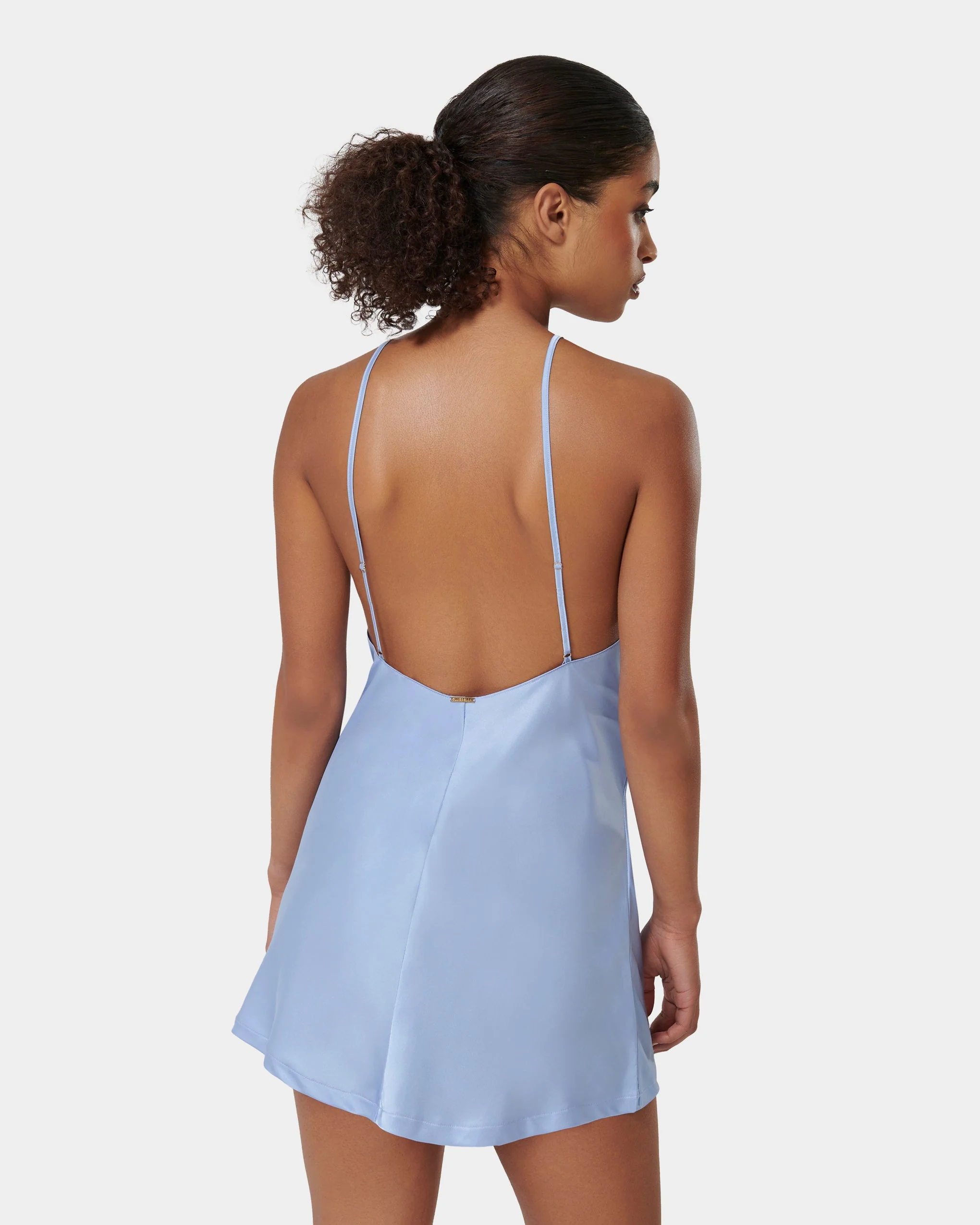 Clea Luxury Satin Short Chemise Hydrangea Blue - Image 3