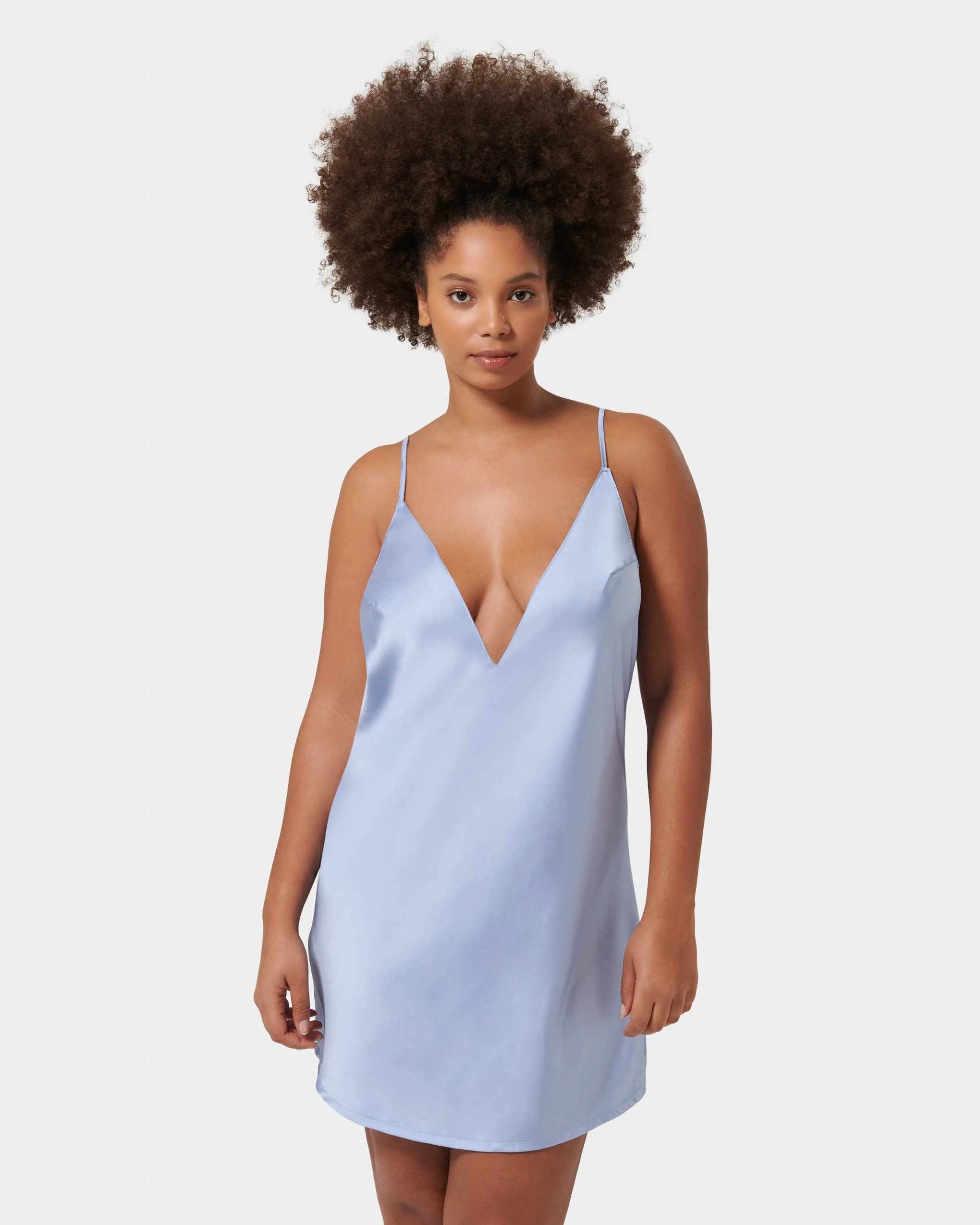 Clea Luxury Satin Short Chemise Hydrangea Blue - Image 7