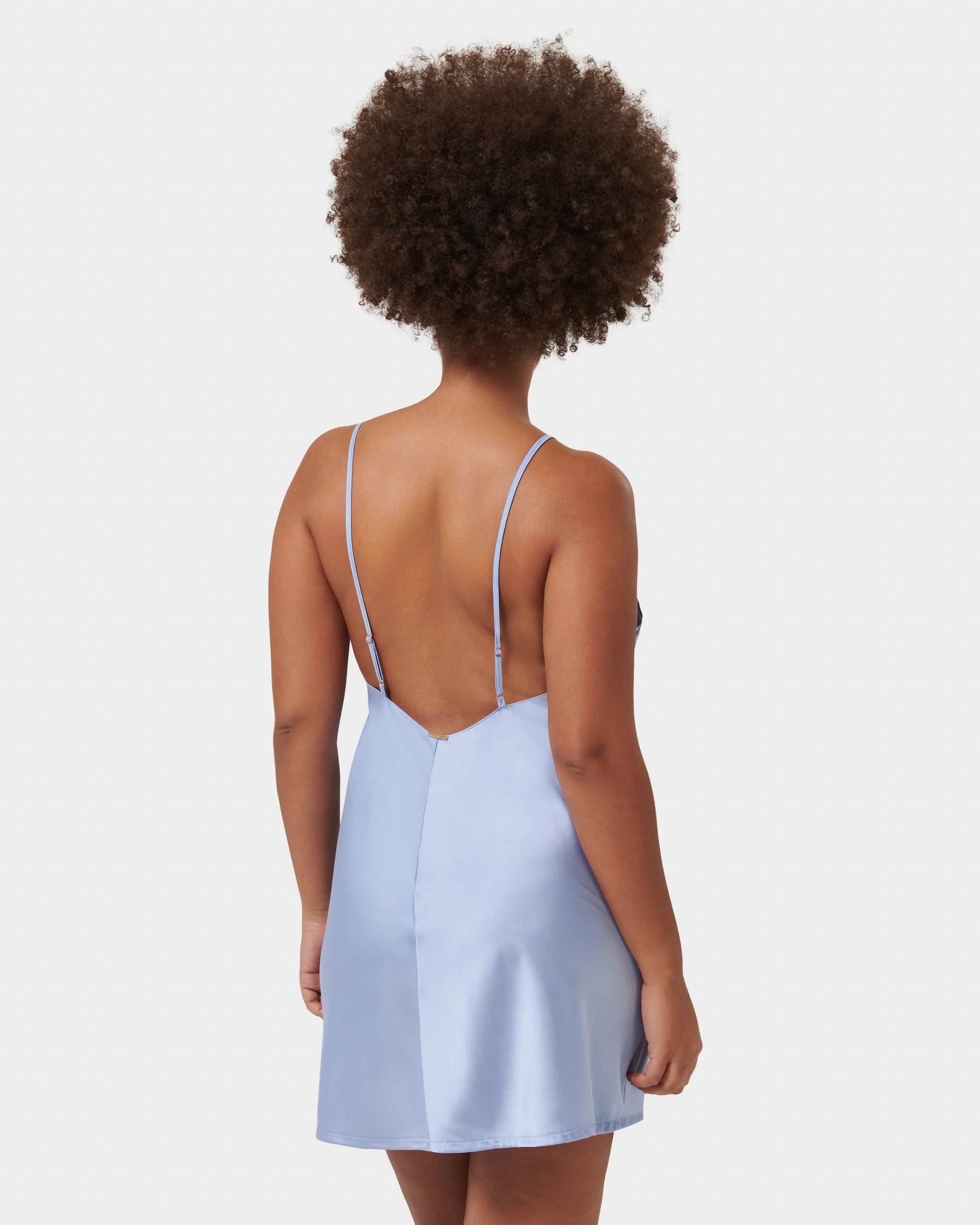 Clea Luxury Satin Short Chemise Hydrangea Blue - Image 9