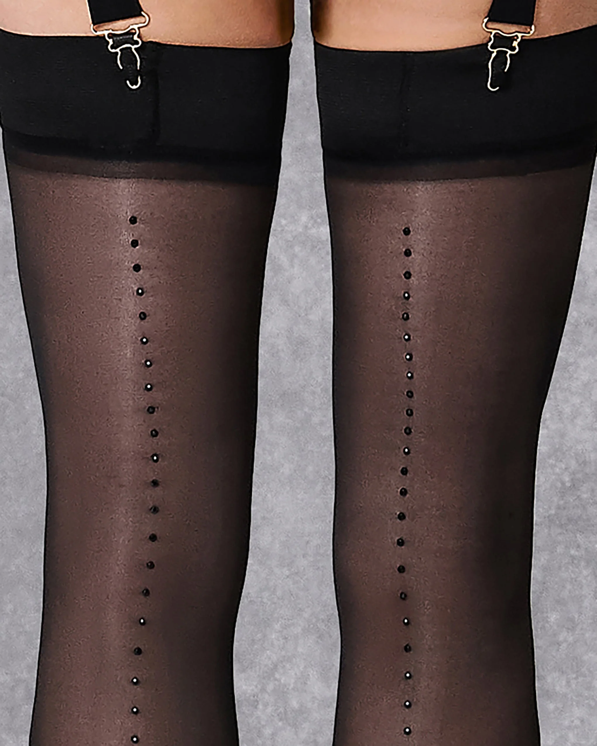 Diamante Back Seam Leg/Plain Top Stockings Black - Image 4