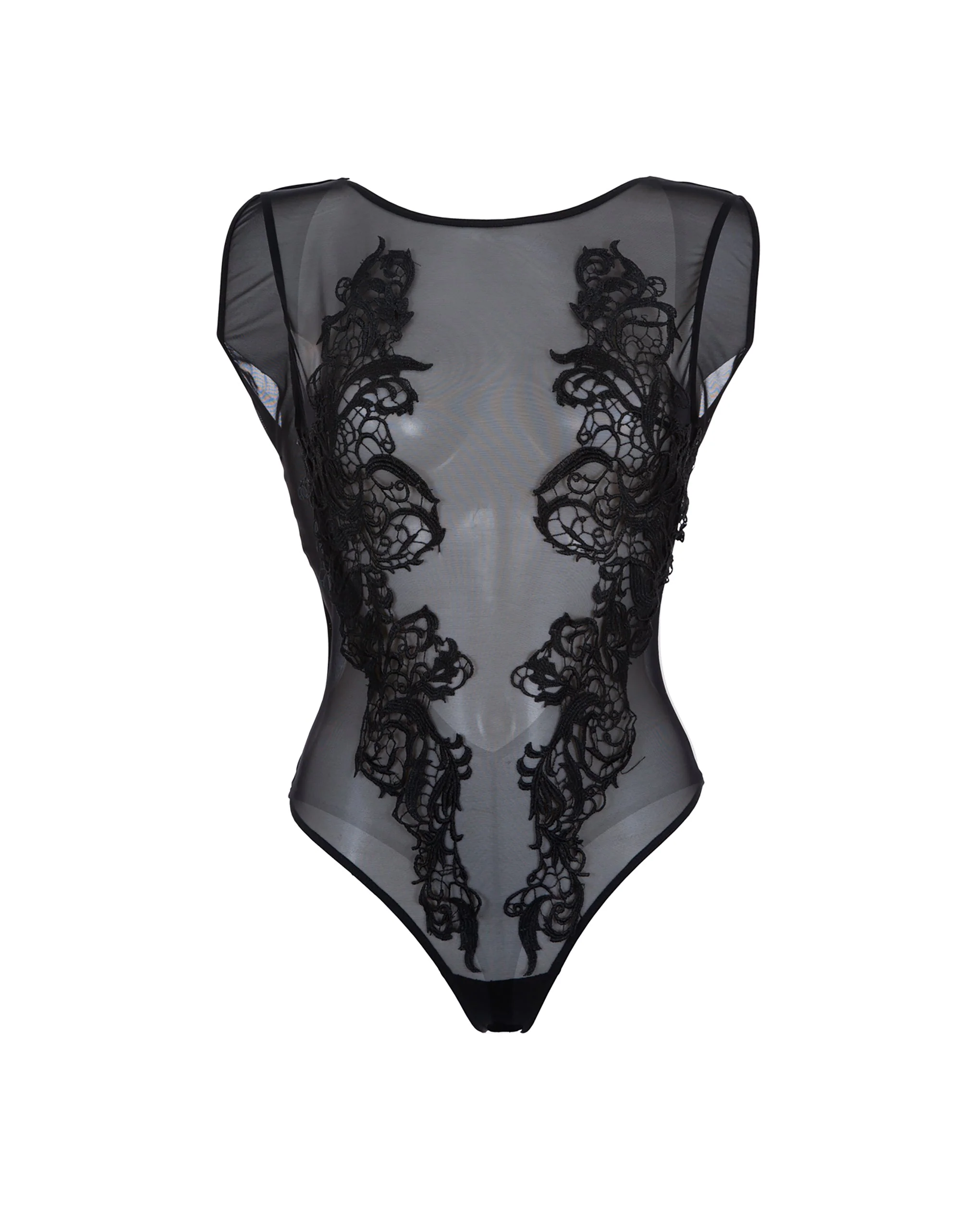 Etienne Embroidered Sheer Bodysuit Black - Image 5