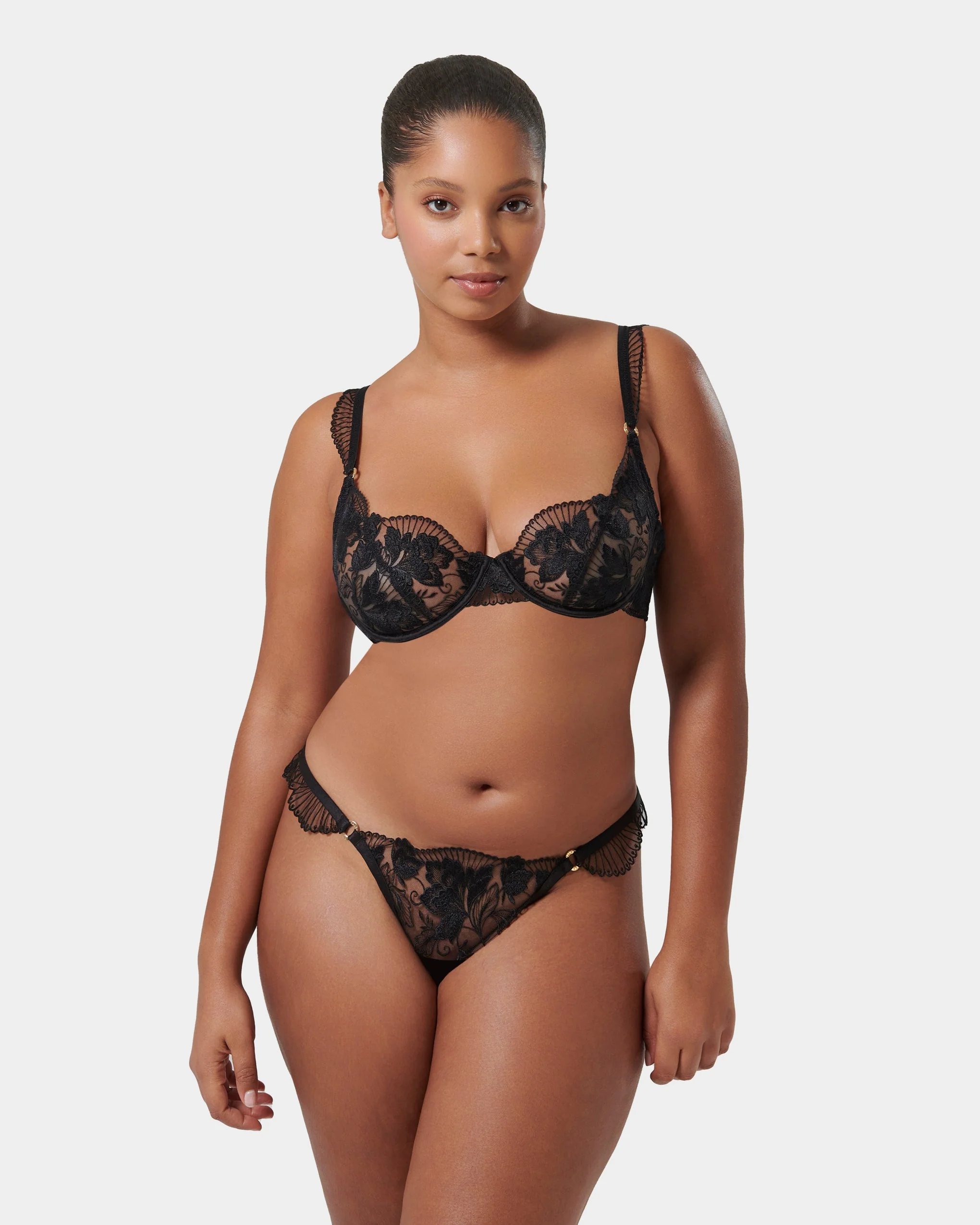 Gabriella Floral Embroidered Thong Black - Image 10