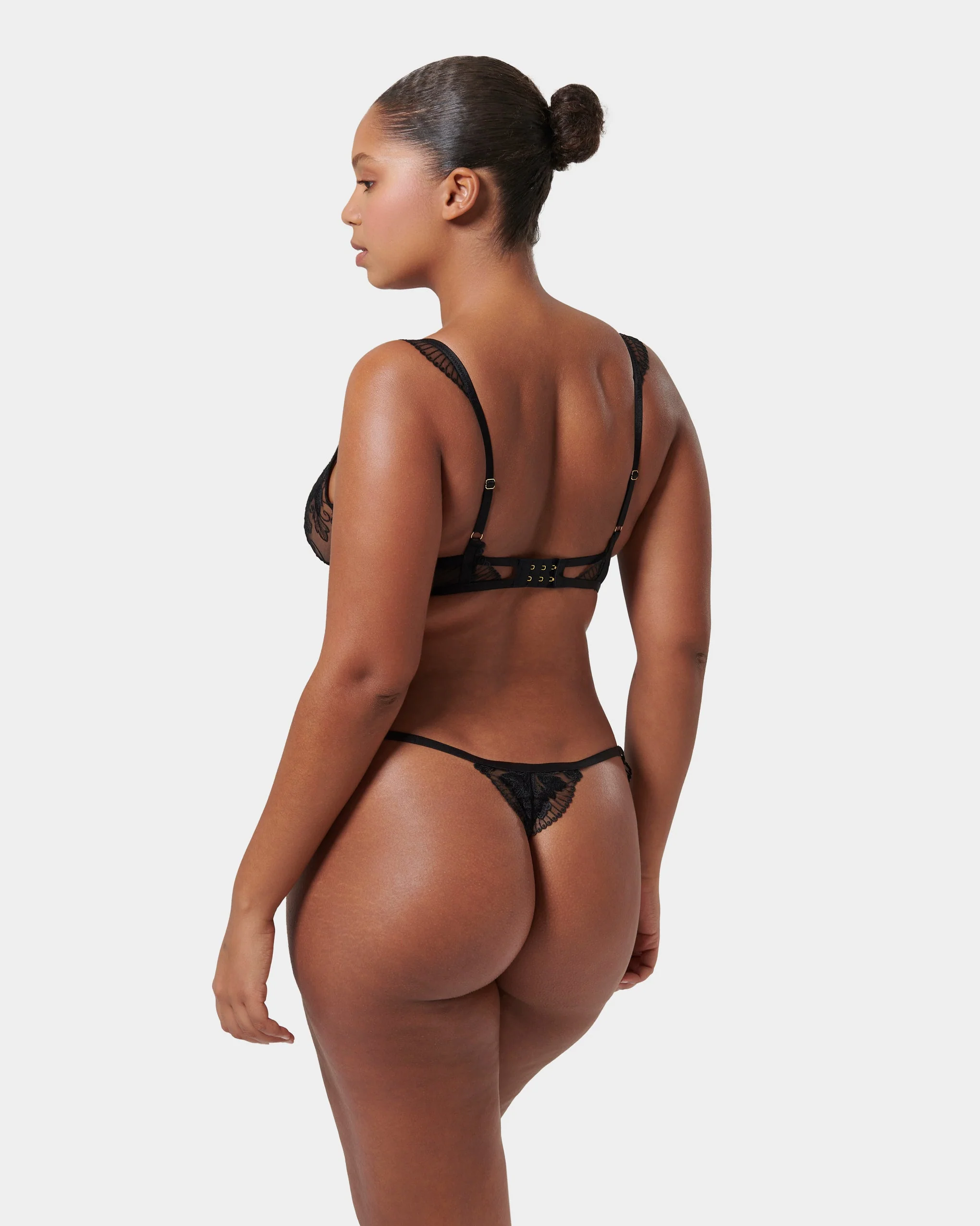 Gabriella Floral Embroidered Thong Black - Image 11