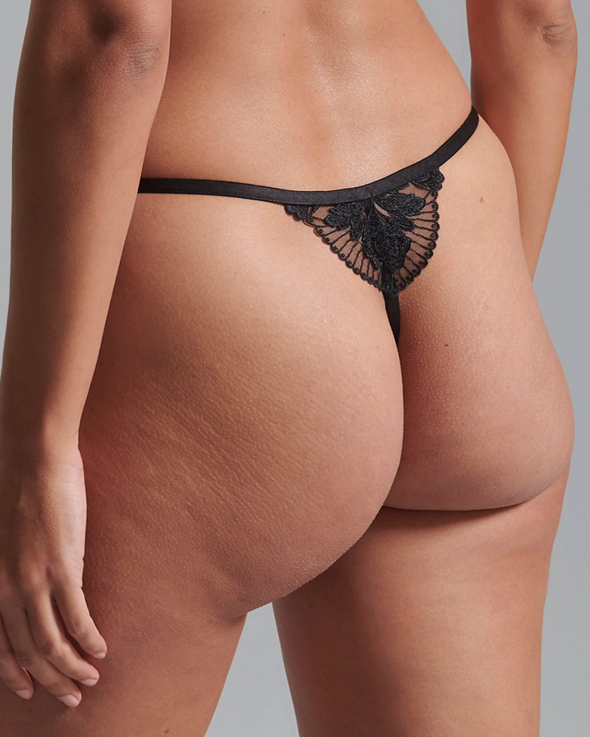 Gabriella Floral Embroidered Thong Black - Image 3