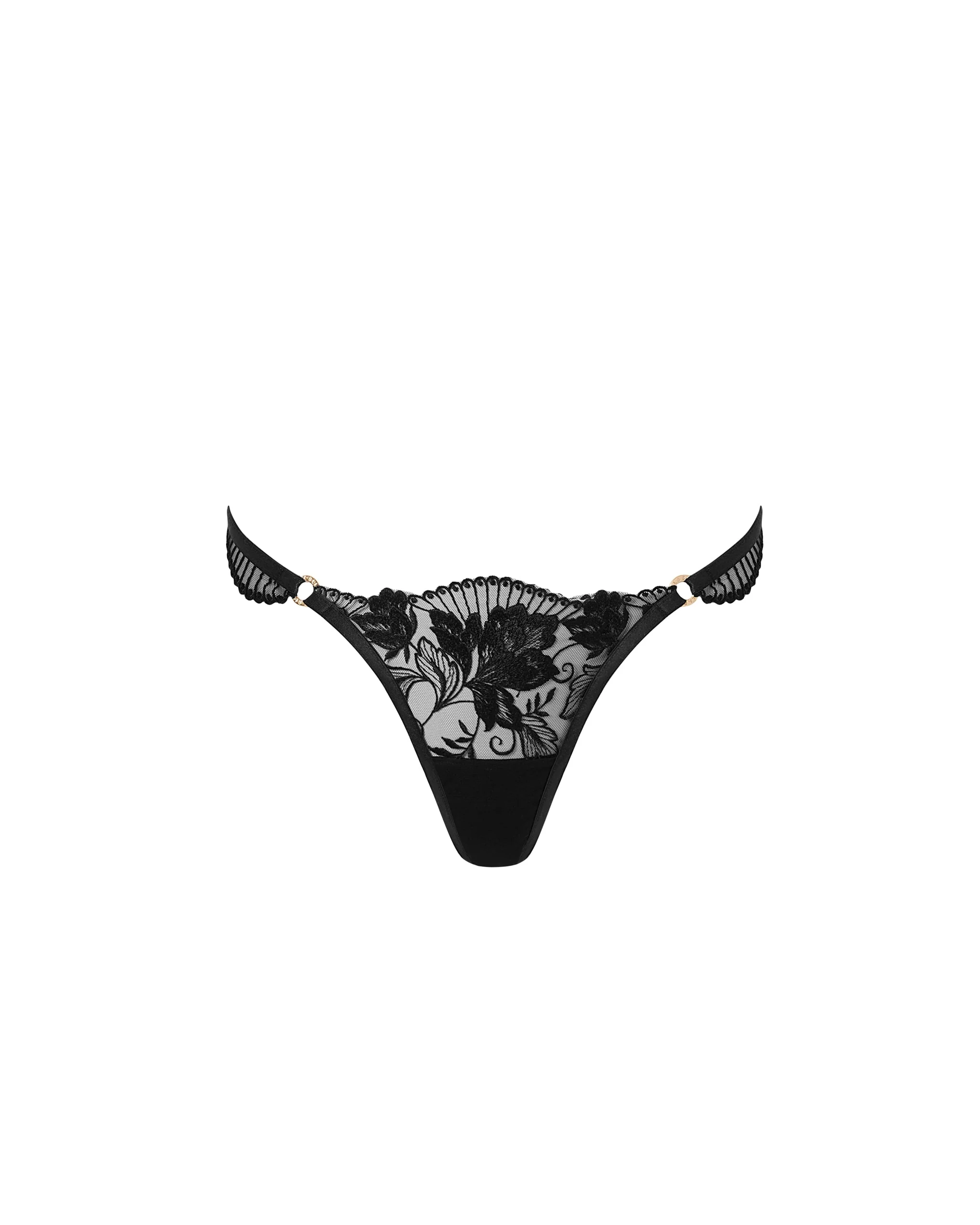 Gabriella Floral Embroidered Thong Black - Image 5