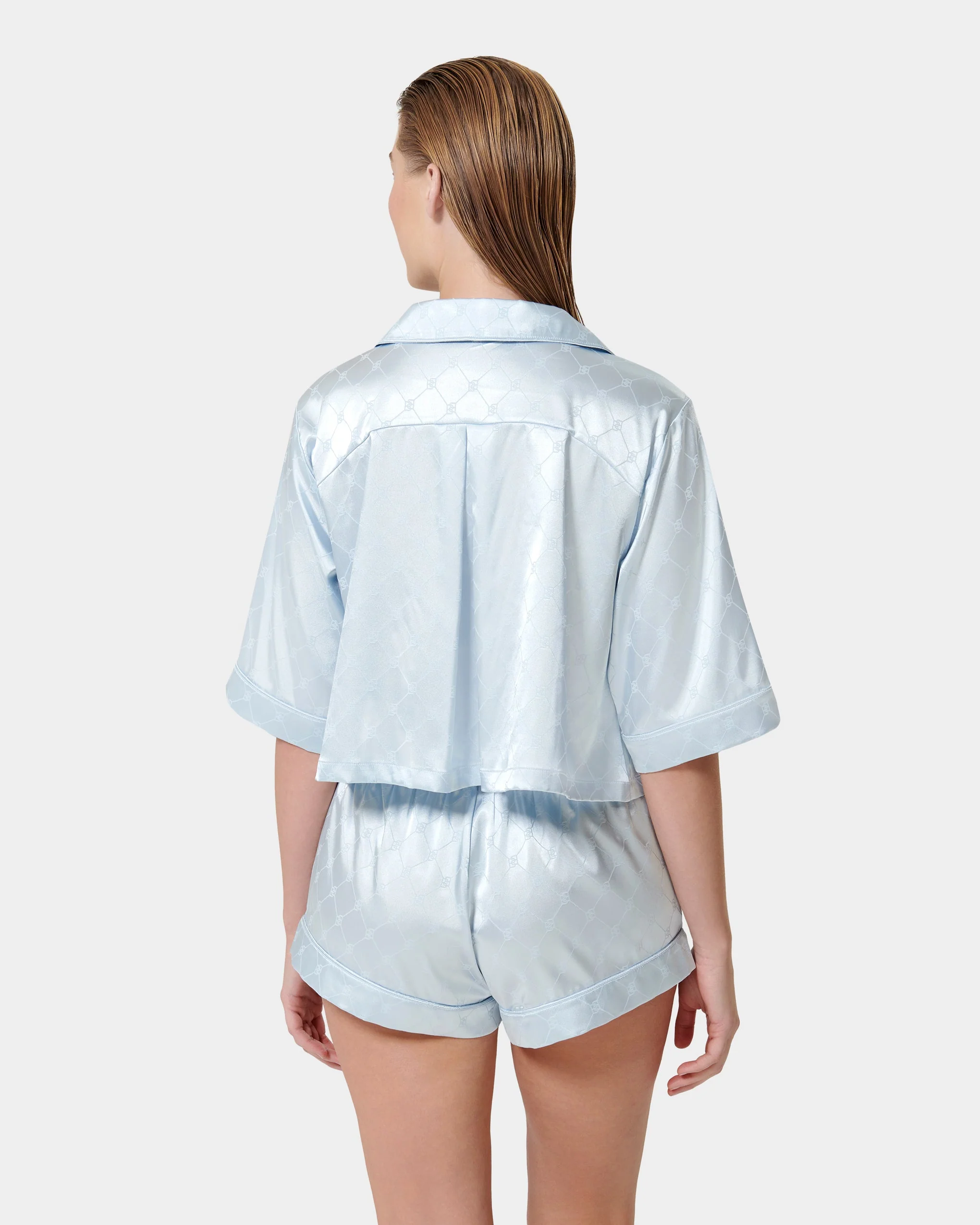 Helene Luxury Satin Short Pyjama Set Ice Water Blue - Image 3