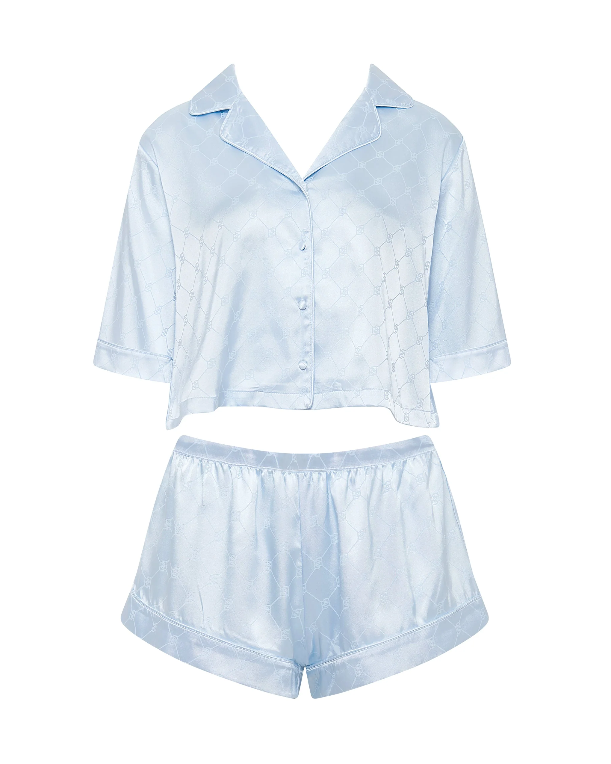 Helene Luxury Satin Short Pyjama Set Ice Water Blue - Image 5