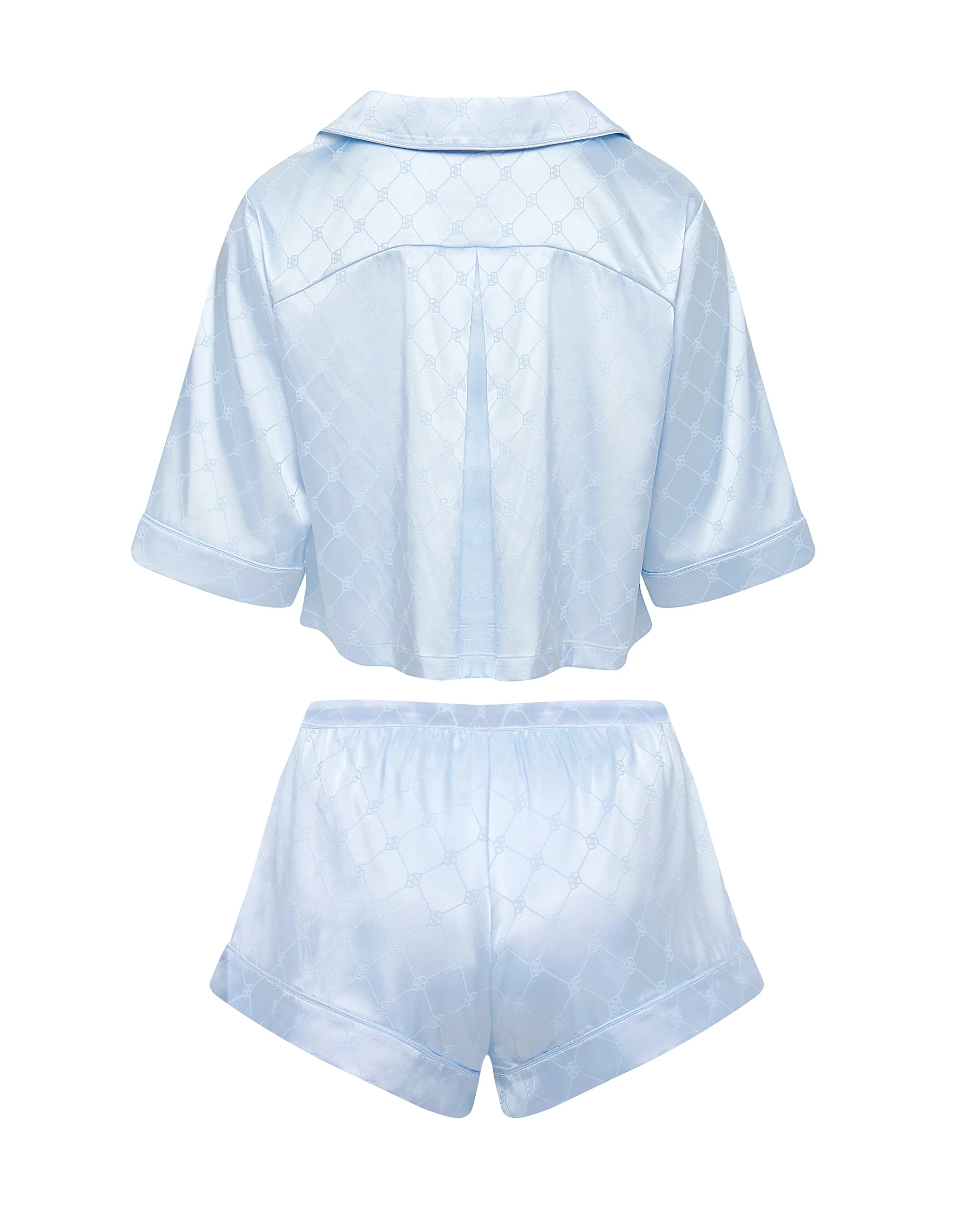 Helene Luxury Satin Short Pyjama Set Ice Water Blue - Image 6