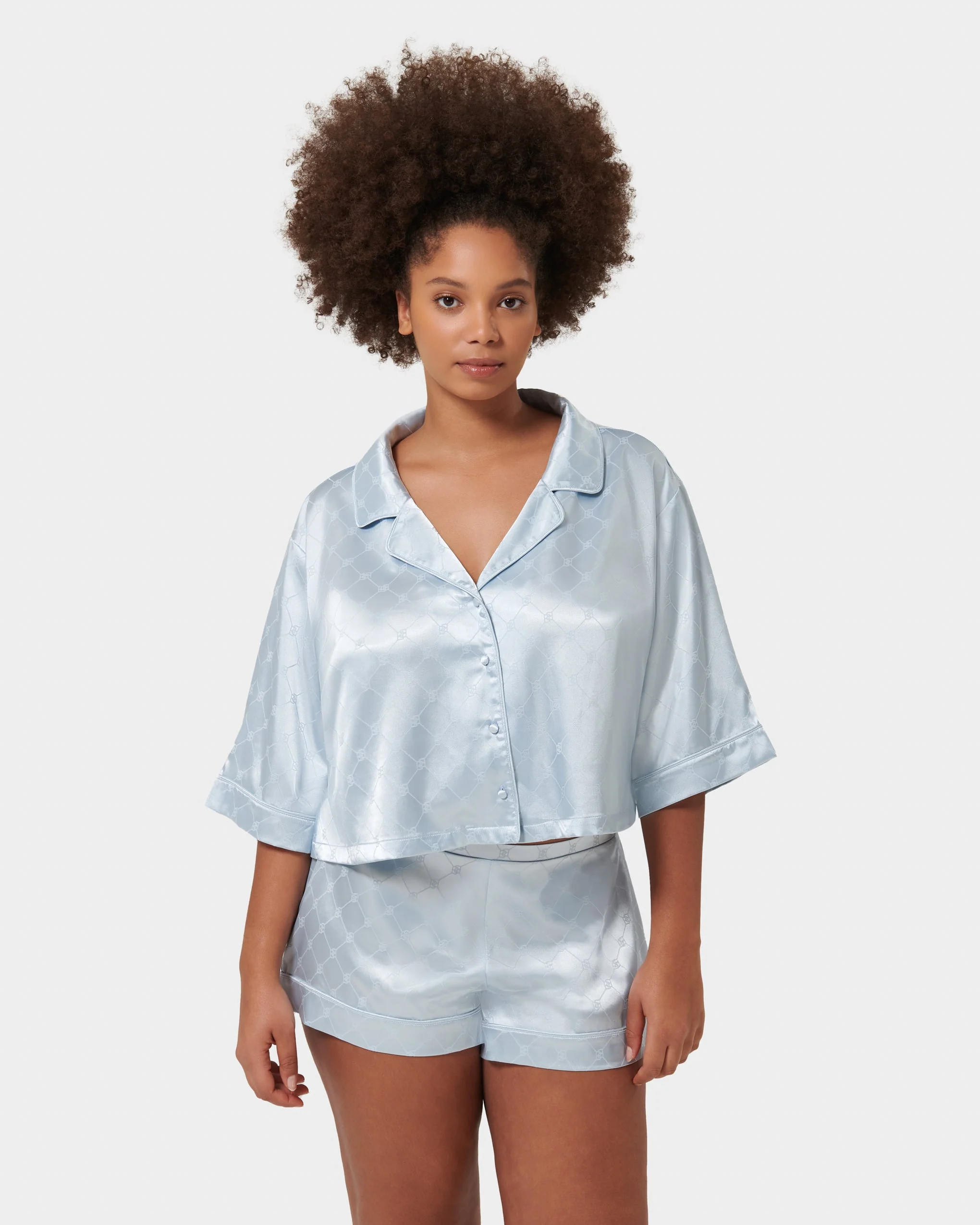 Helene Luxury Satin Short Pyjama Set Ice Water Blue - Image 8