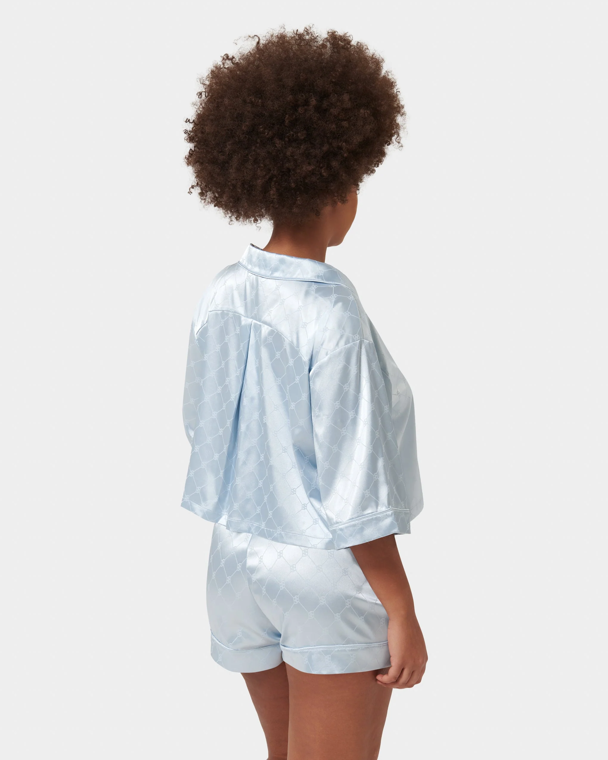 Helene Luxury Satin Short Pyjama Set Ice Water Blue - Image 9