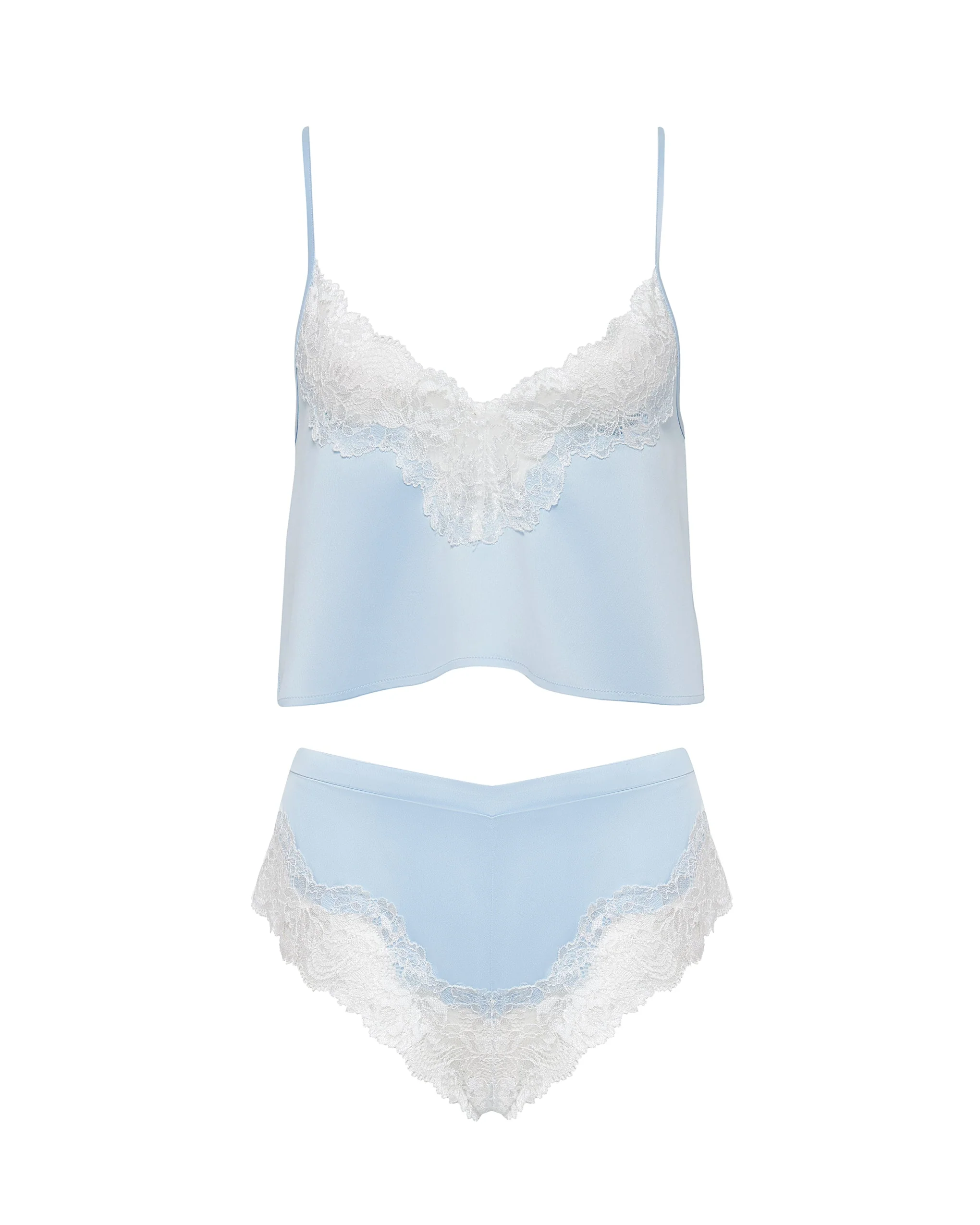 Isabella Luxury Satin Cami and Short Set Ice Water Blue/White - Image 5