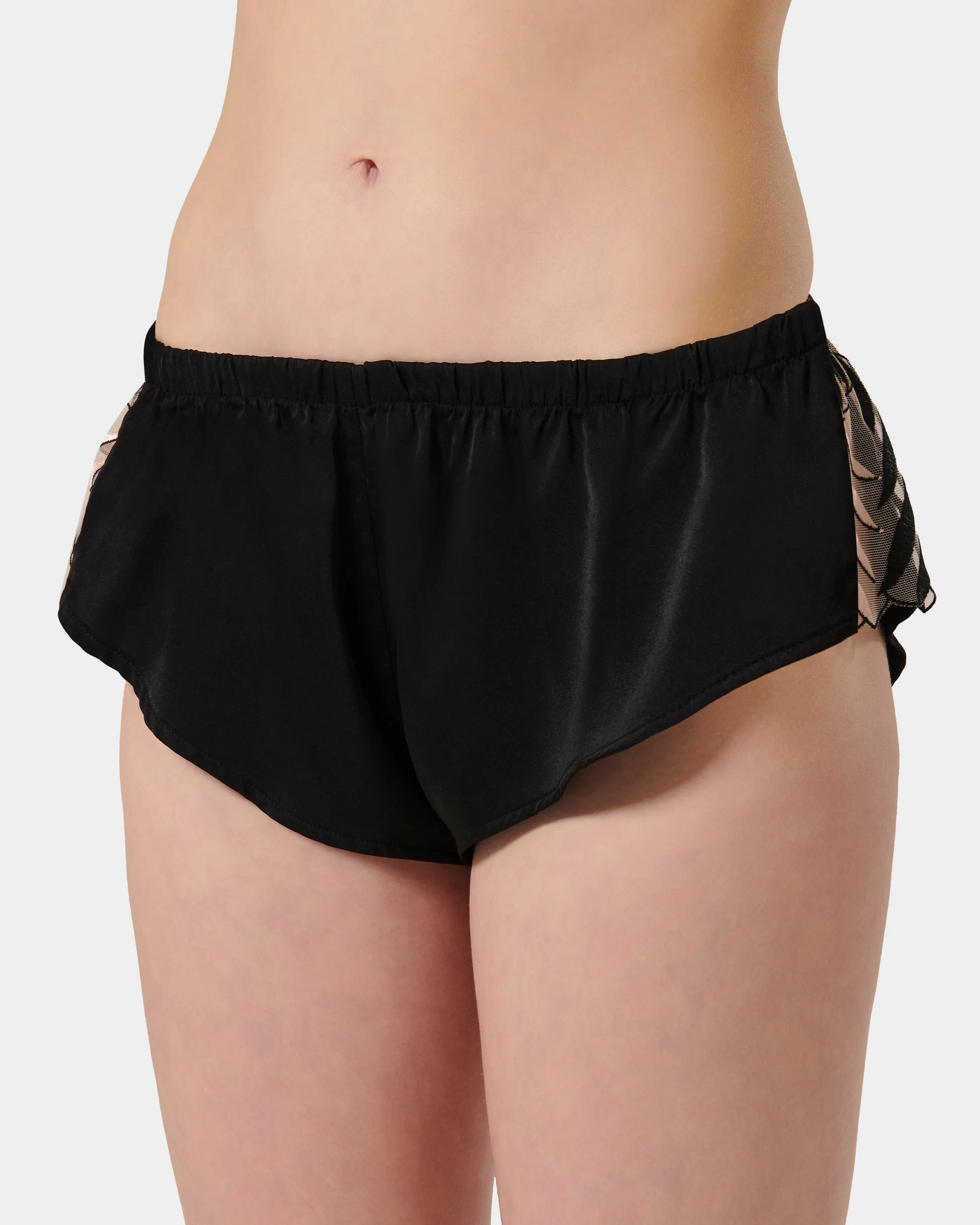 Katerine Luxury Satin Cami and Short Set Black/Pearl/Sheer - Image 2