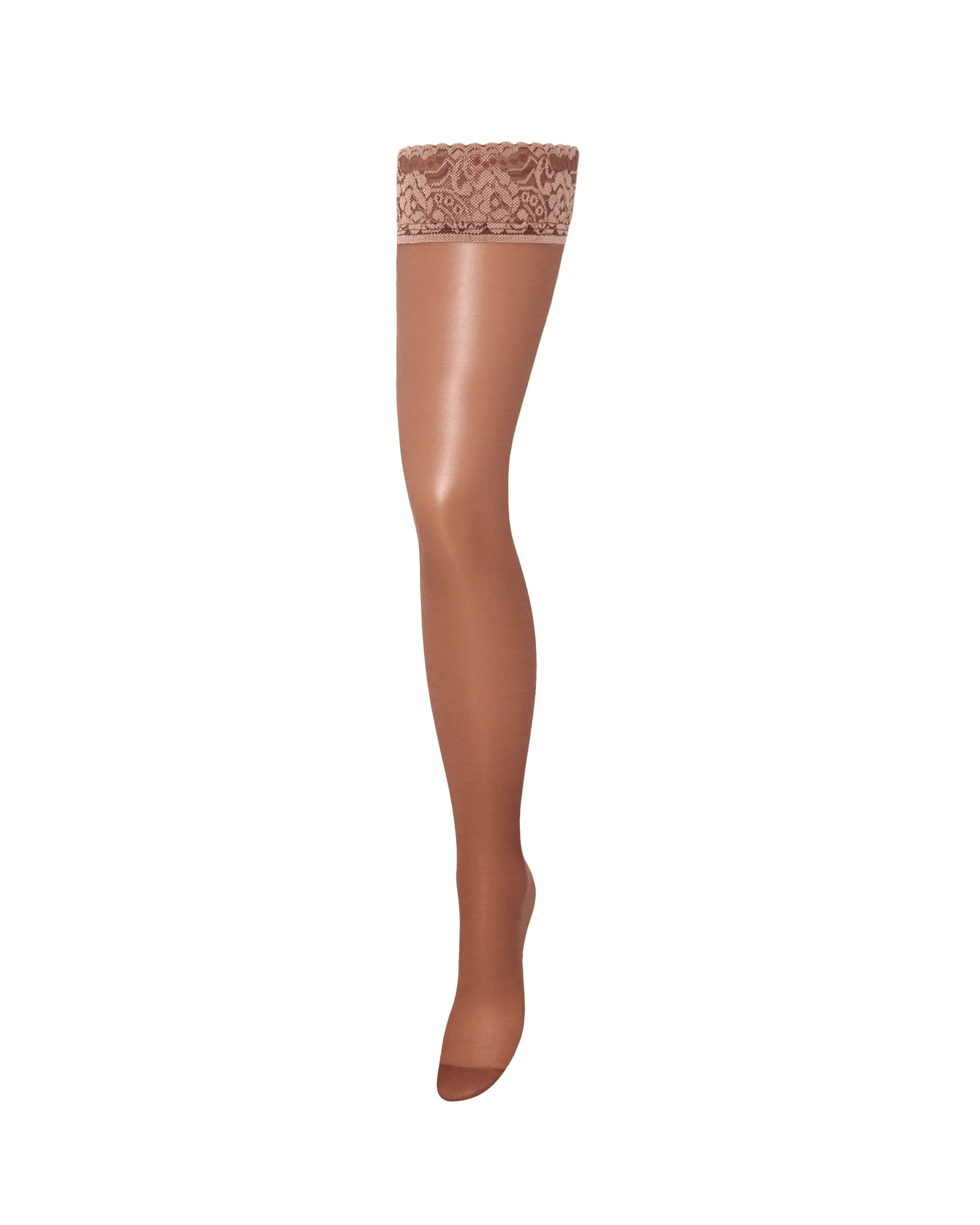 Plain Leg/Lace Top Hold Ups Caramel - Image 5