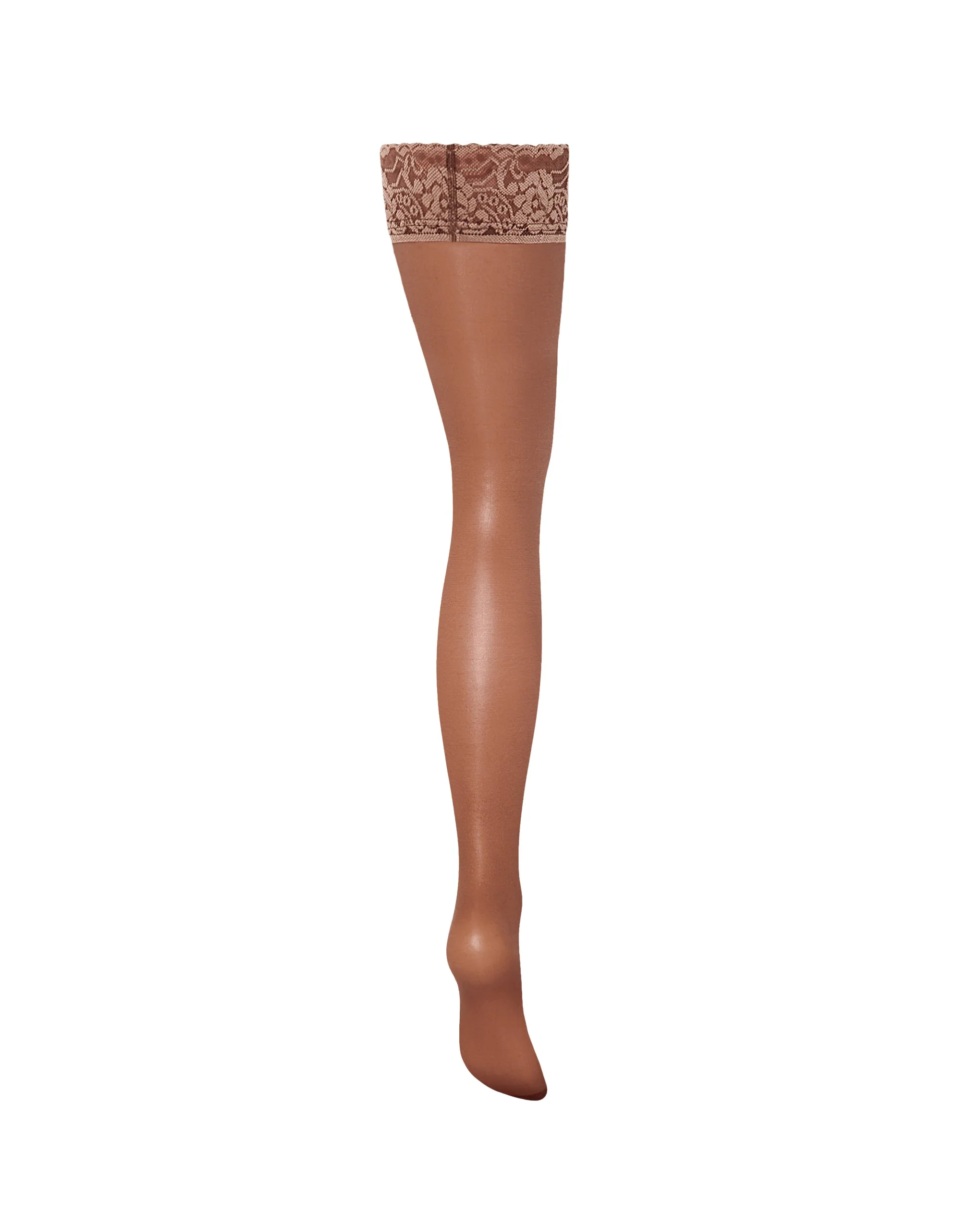 Plain Leg/Lace Top Hold Ups Caramel - Image 6