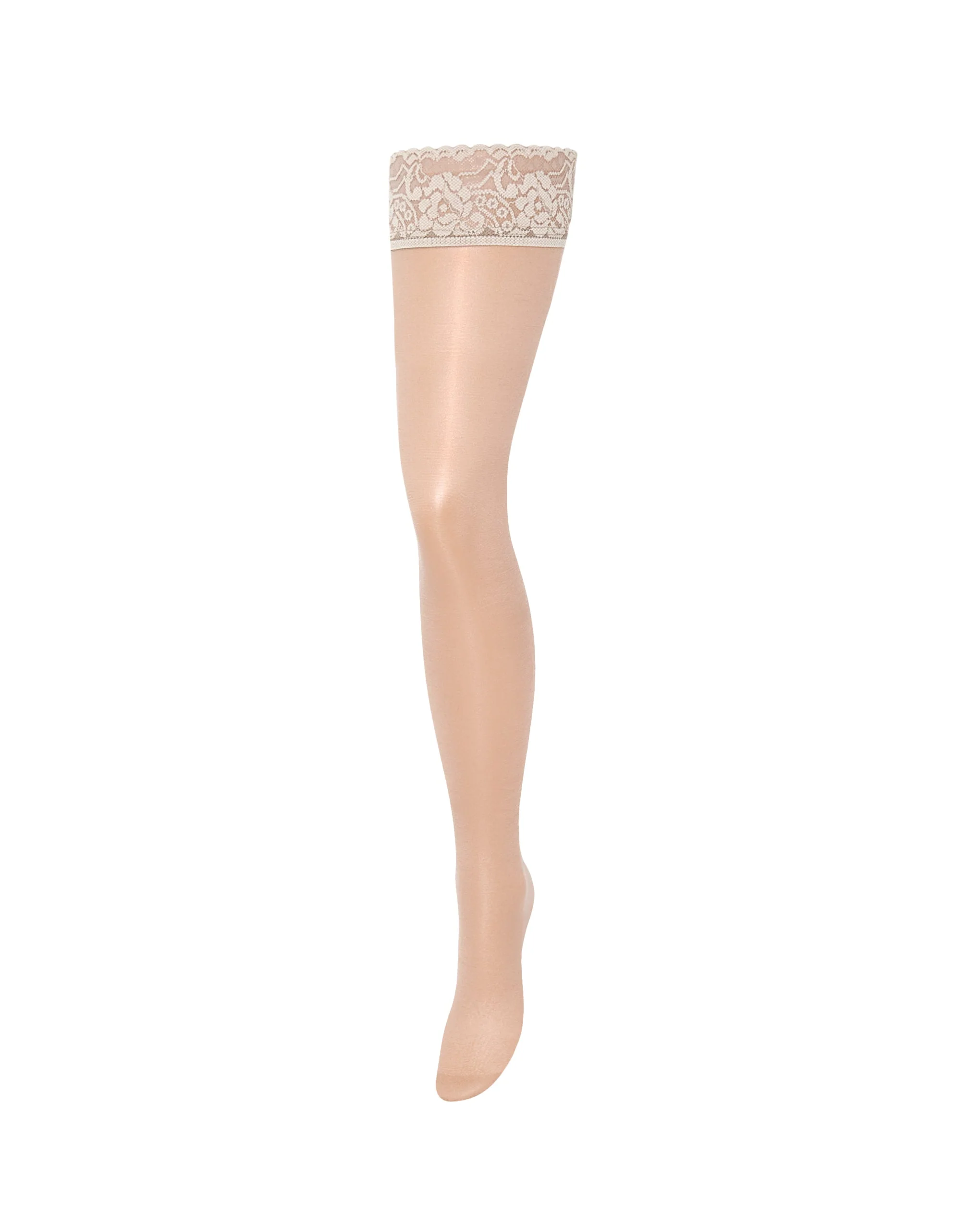 Plain Leg/Lace Top Hold Ups Champagne - Image 5