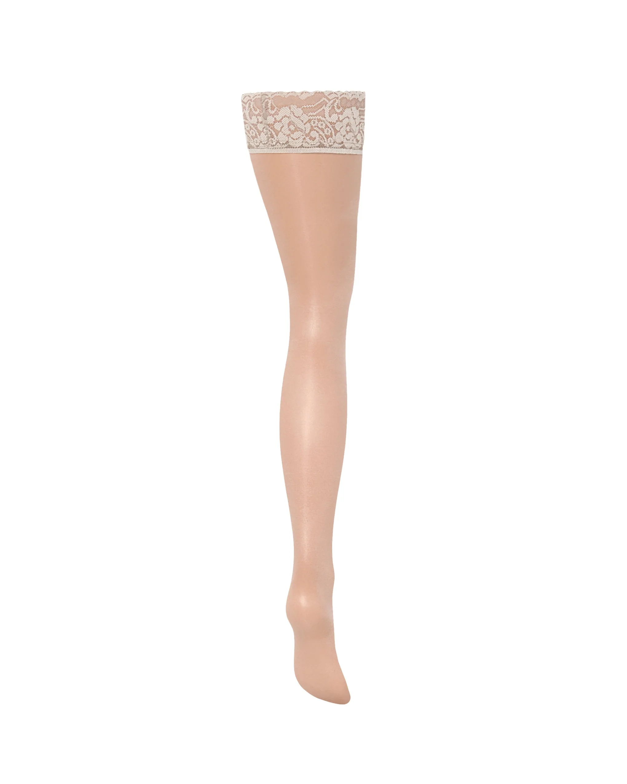 Plain Leg/Lace Top Hold Ups Champagne - Image 6