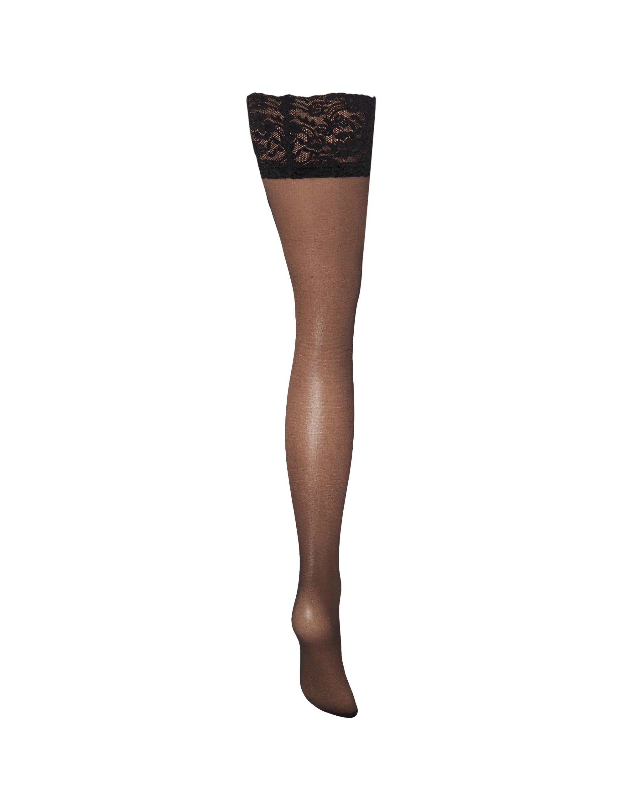 Plain Leg/Lace Top Stockings Black - Image 6