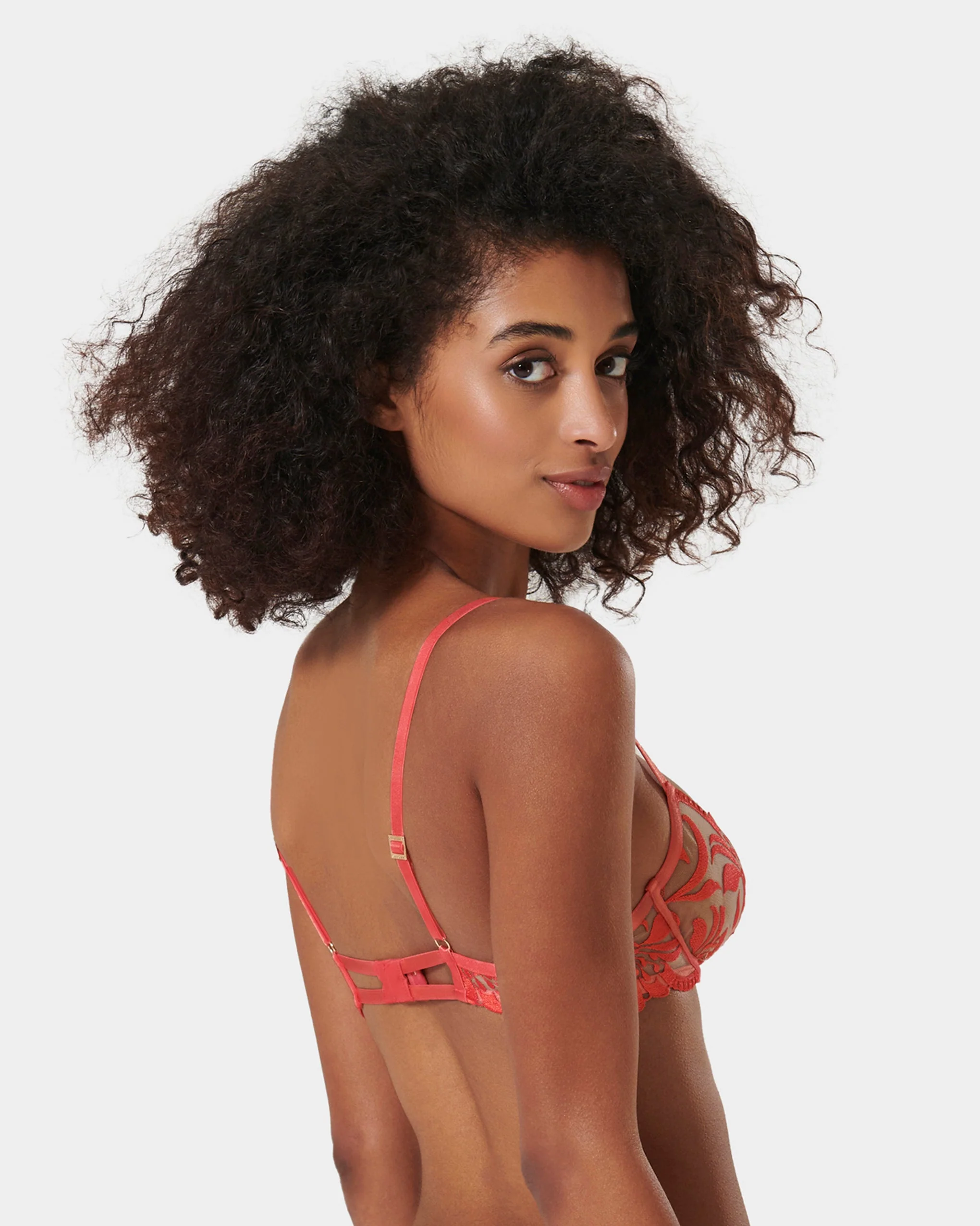 Leonora Floral Embroidered Bra Coral - Image 3