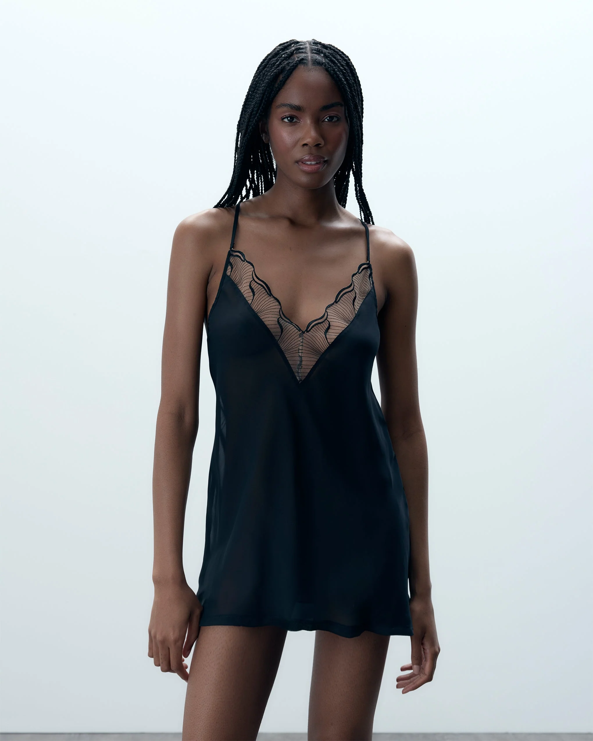 Marabel Chiffon Sheer Chemise Black