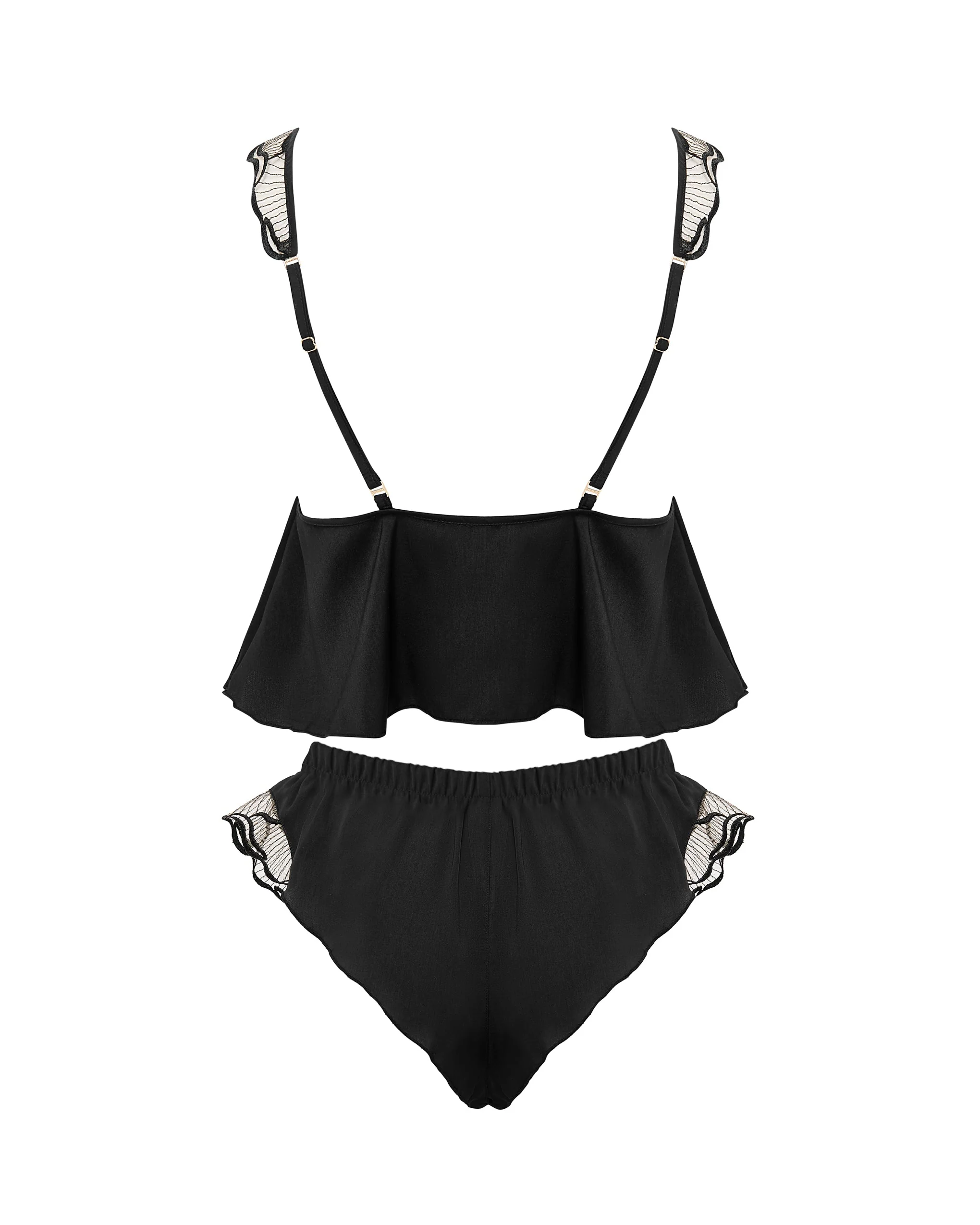 Marabel Luxury Satin Cami and Short Set Black/Sheer - Image 6
