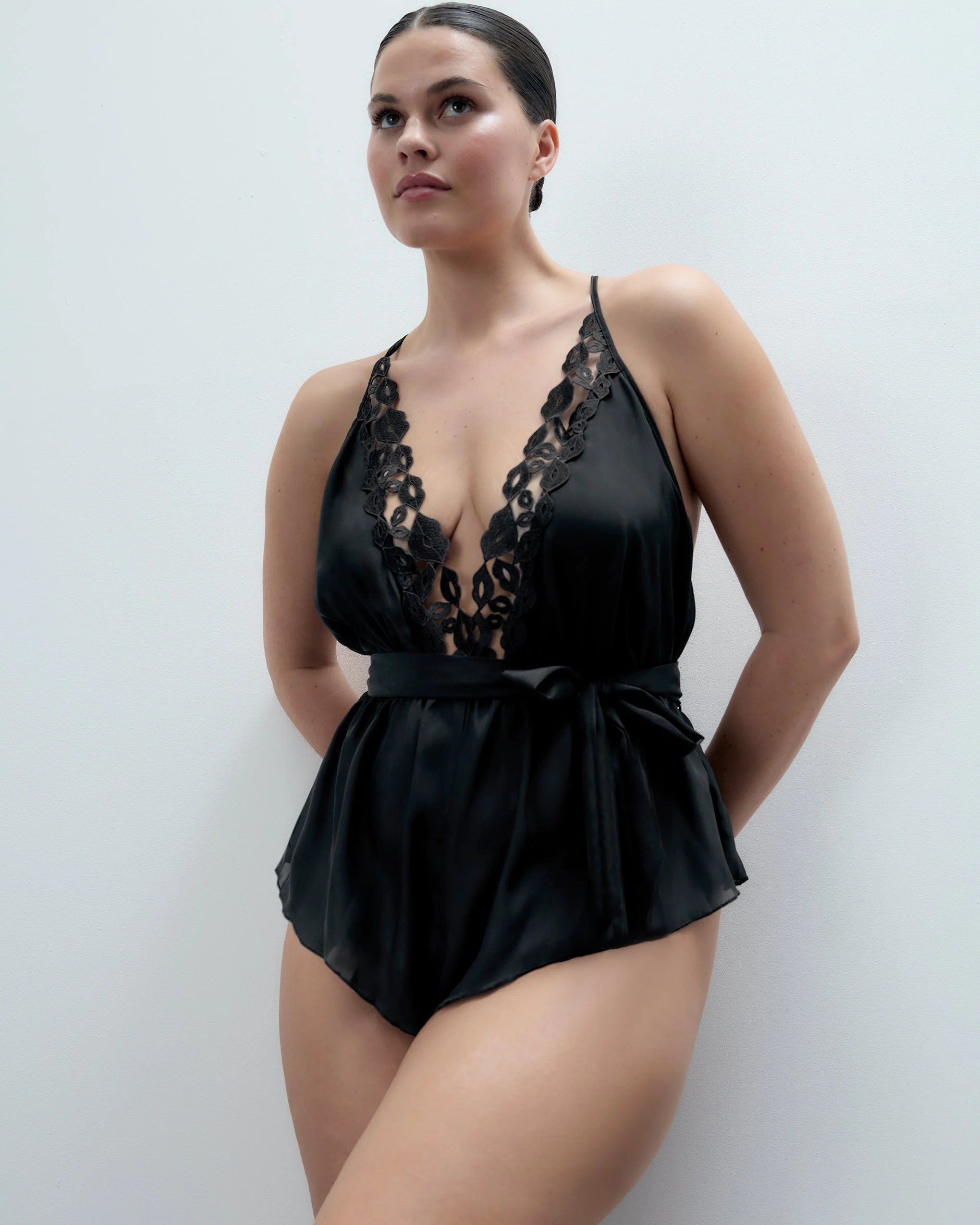 Marian Chiffon Embroidered Teddy Black