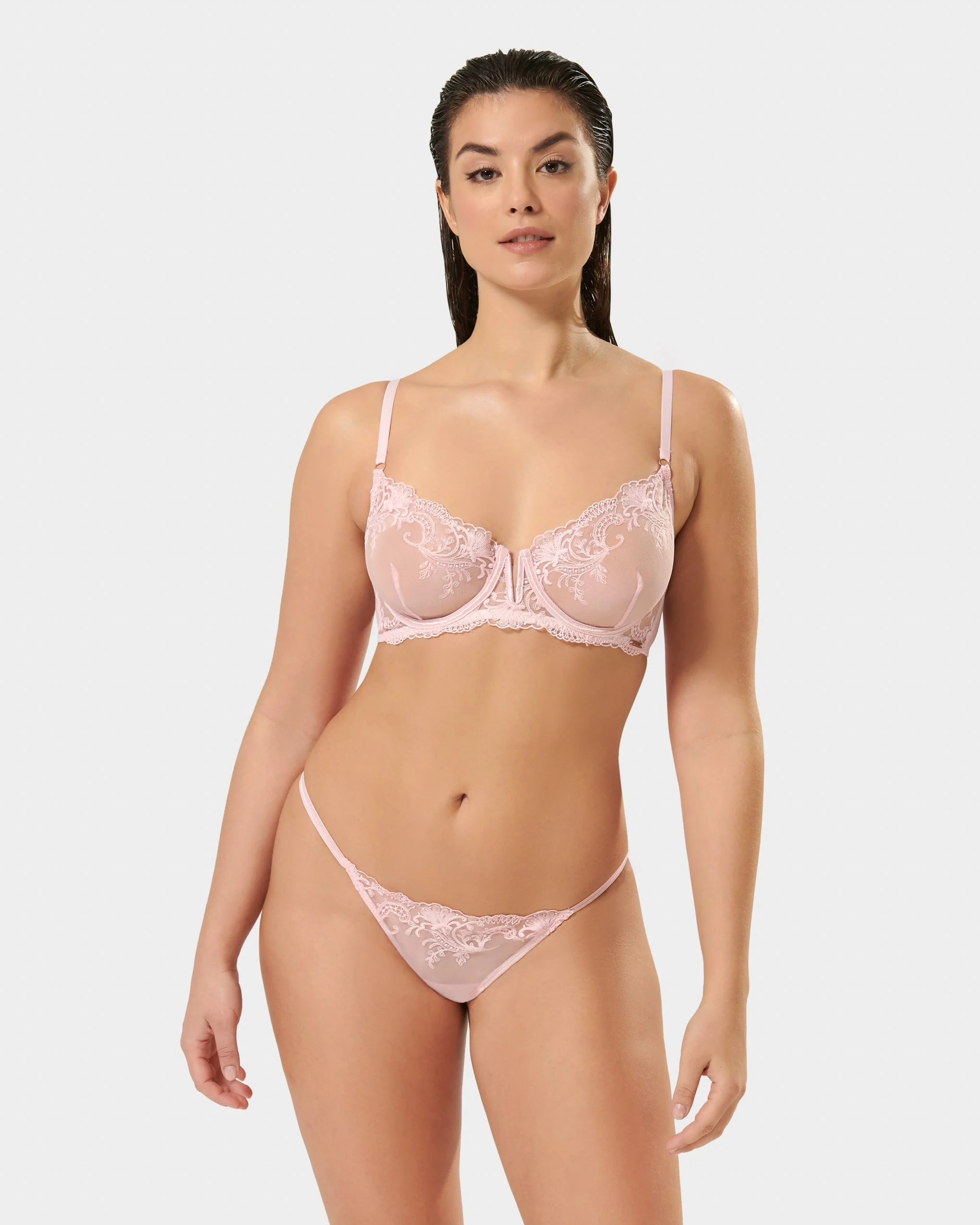 Marseille Embroidered Sheer Bra Pink - Image 11