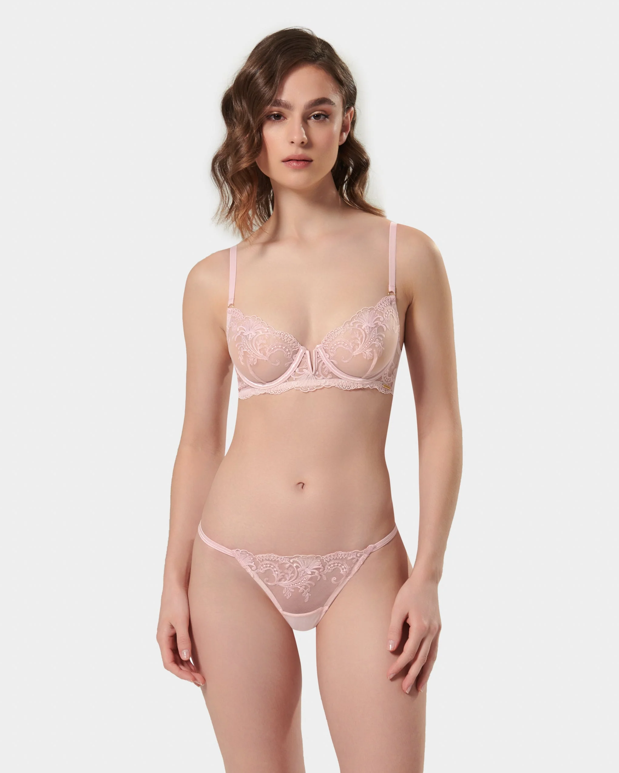 Marseille Embroidered Sheer Bra Pink - Image 2