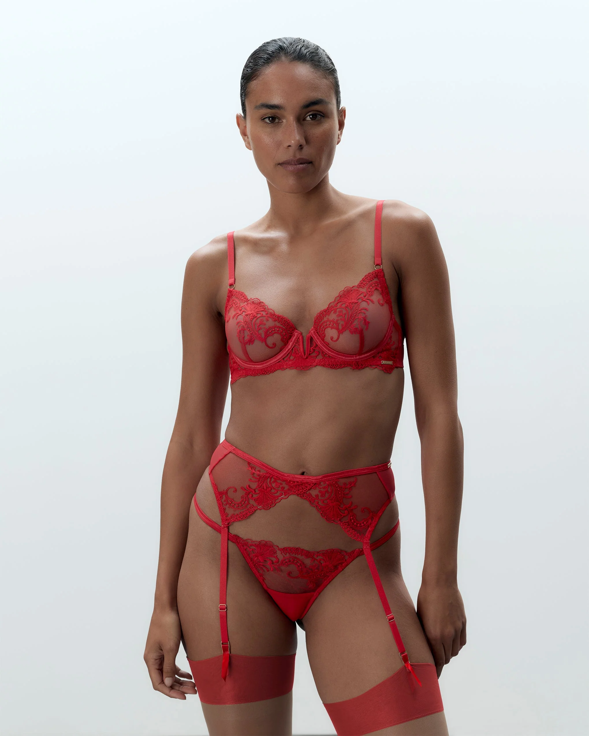 Marseille Embroidered Sheer Bra Red - Image 4