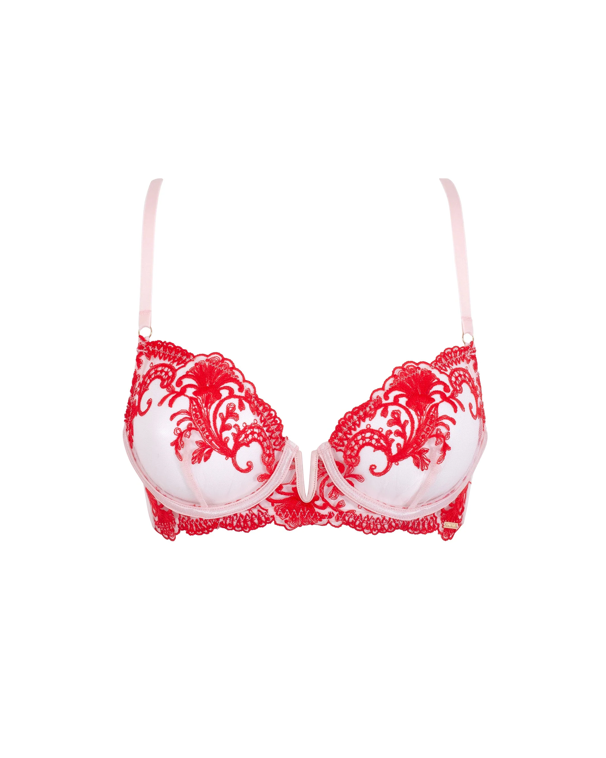 Marseille Embroidered Sheer Bra Red/Pink - Image 5