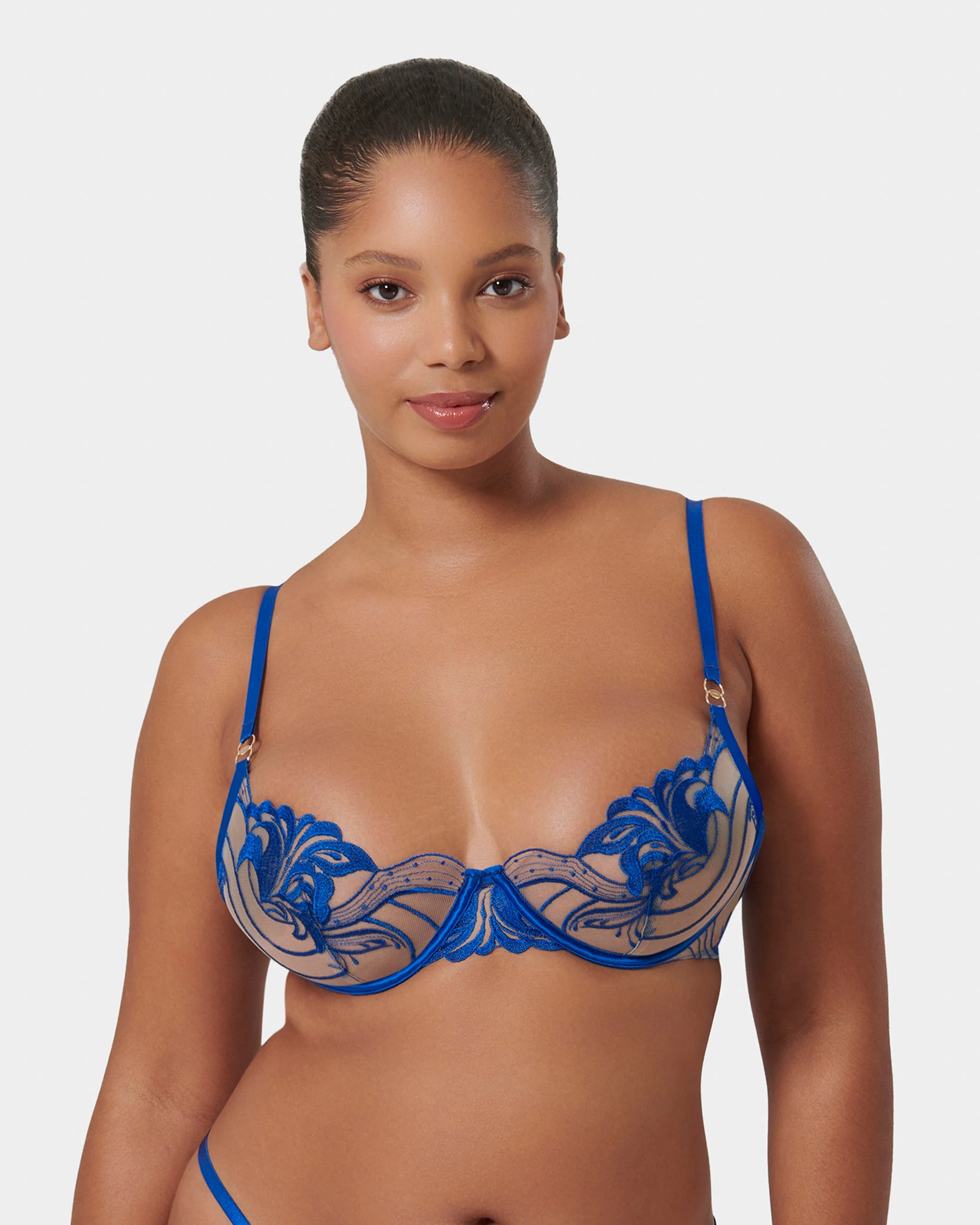 Monique Floral Embroidered Bra Blue - Image 10