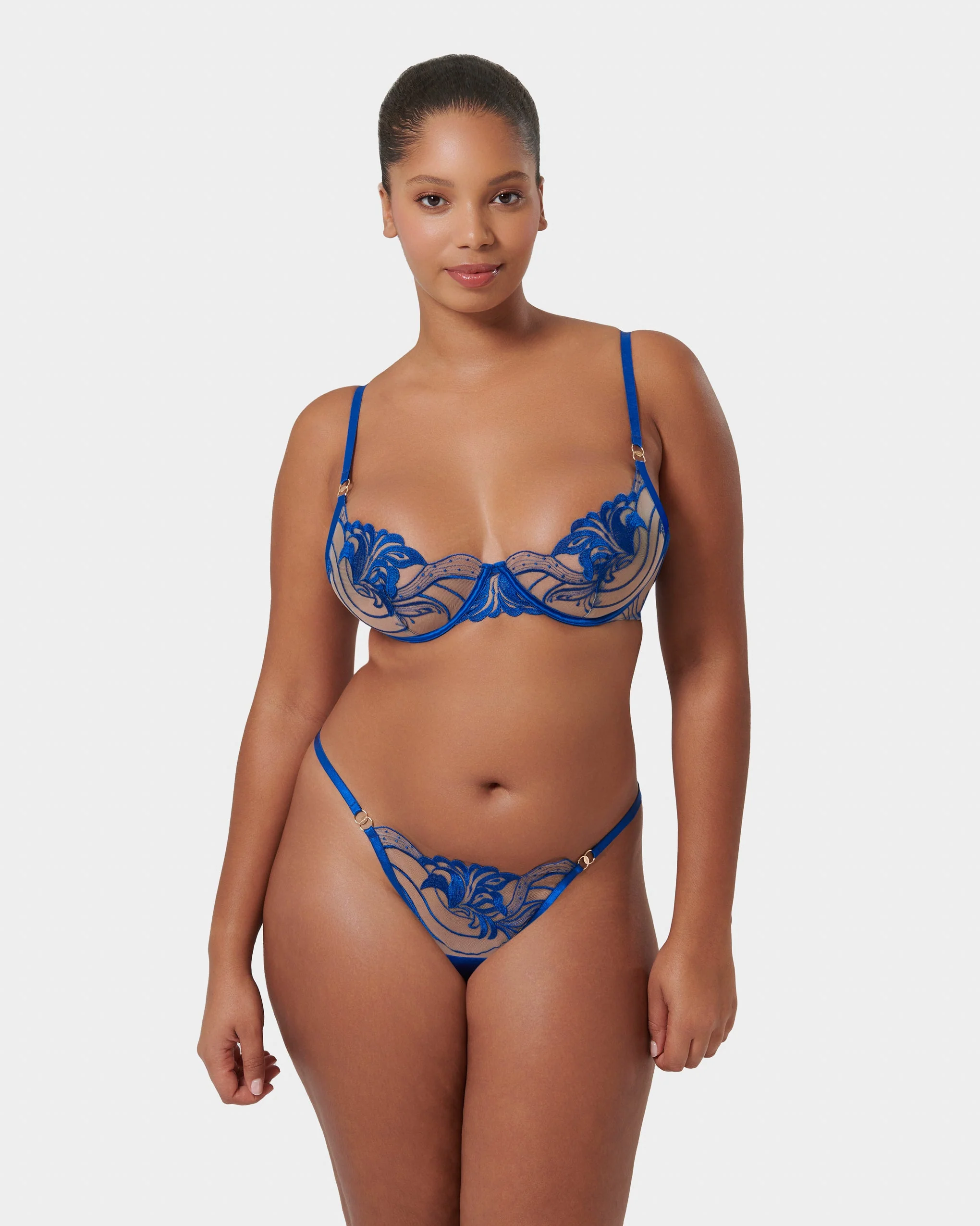 Monique Floral Embroidered Bra Blue - Image 12