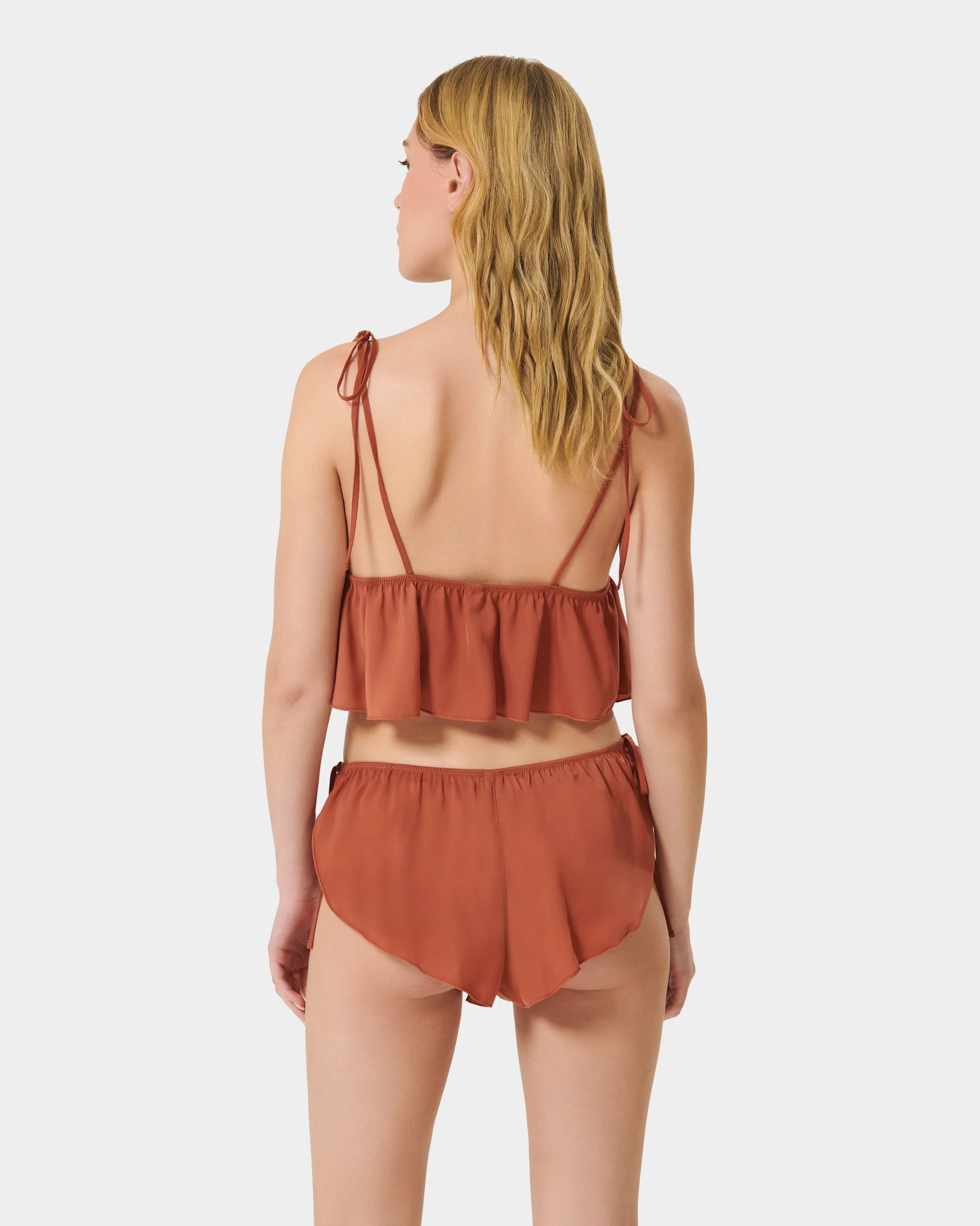 Nicole Luxury Satin Crop Cami and Short Set Baked Clay - Image 3