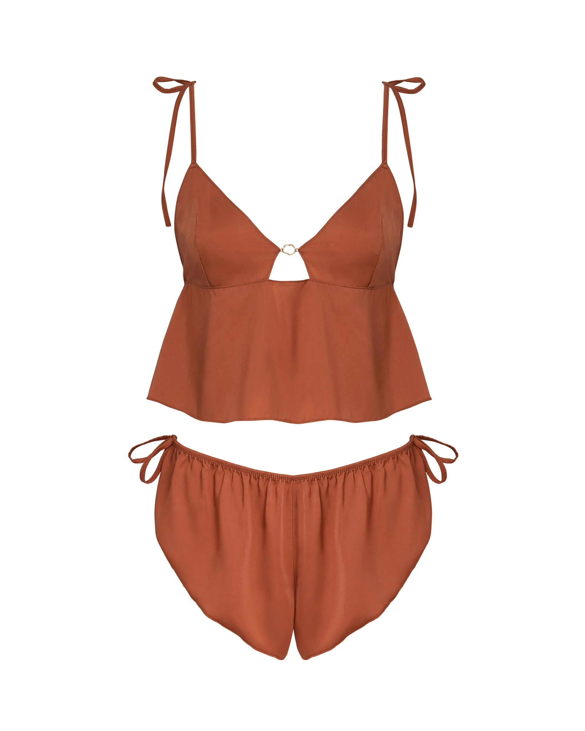 Nicole Luxury Satin Crop Cami and Short Set Baked Clay - Image 5