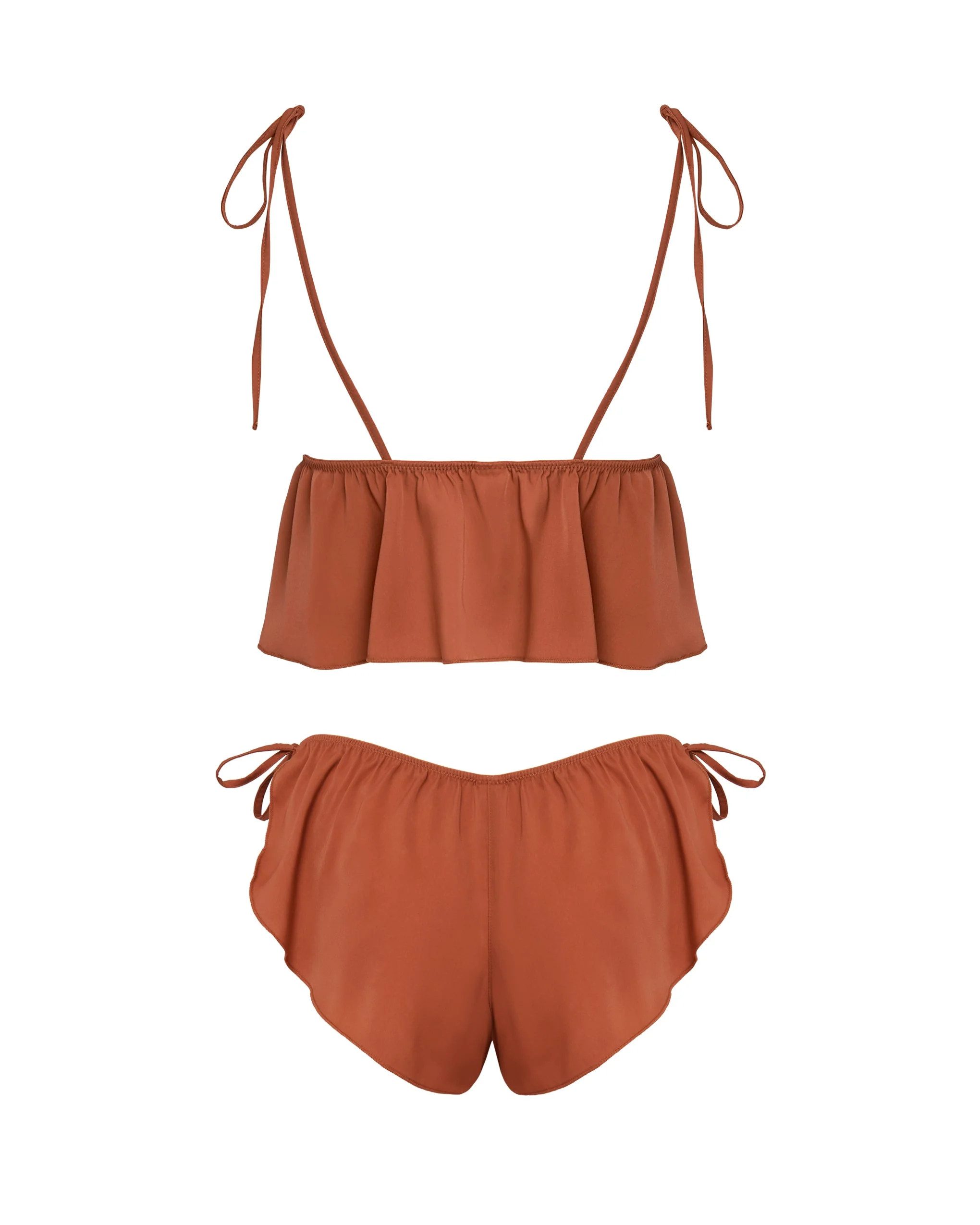 Nicole Luxury Satin Crop Cami and Short Set Baked Clay - Image 6
