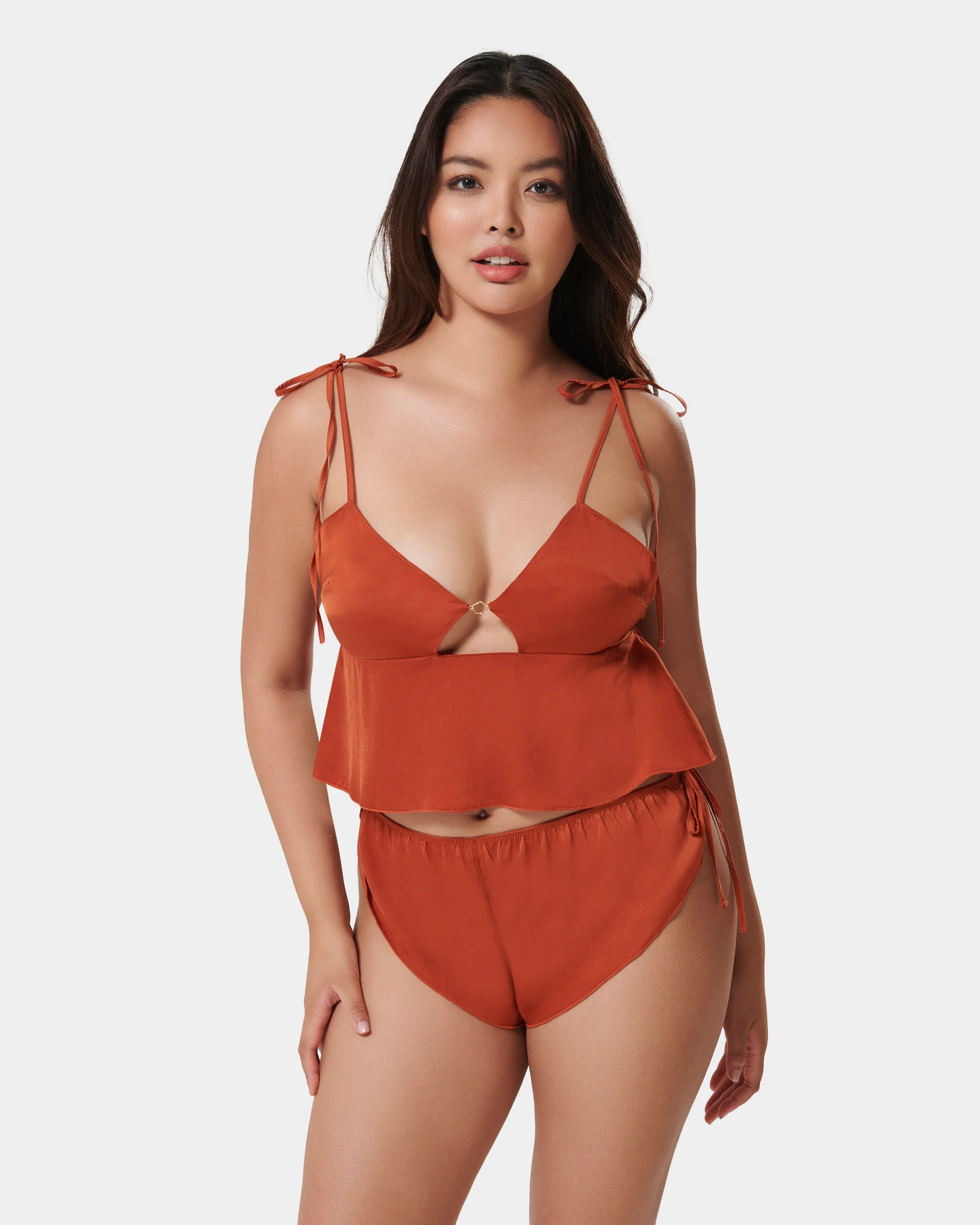 Nicole Luxury Satin Crop Cami and Short Set Baked Clay - Image 8