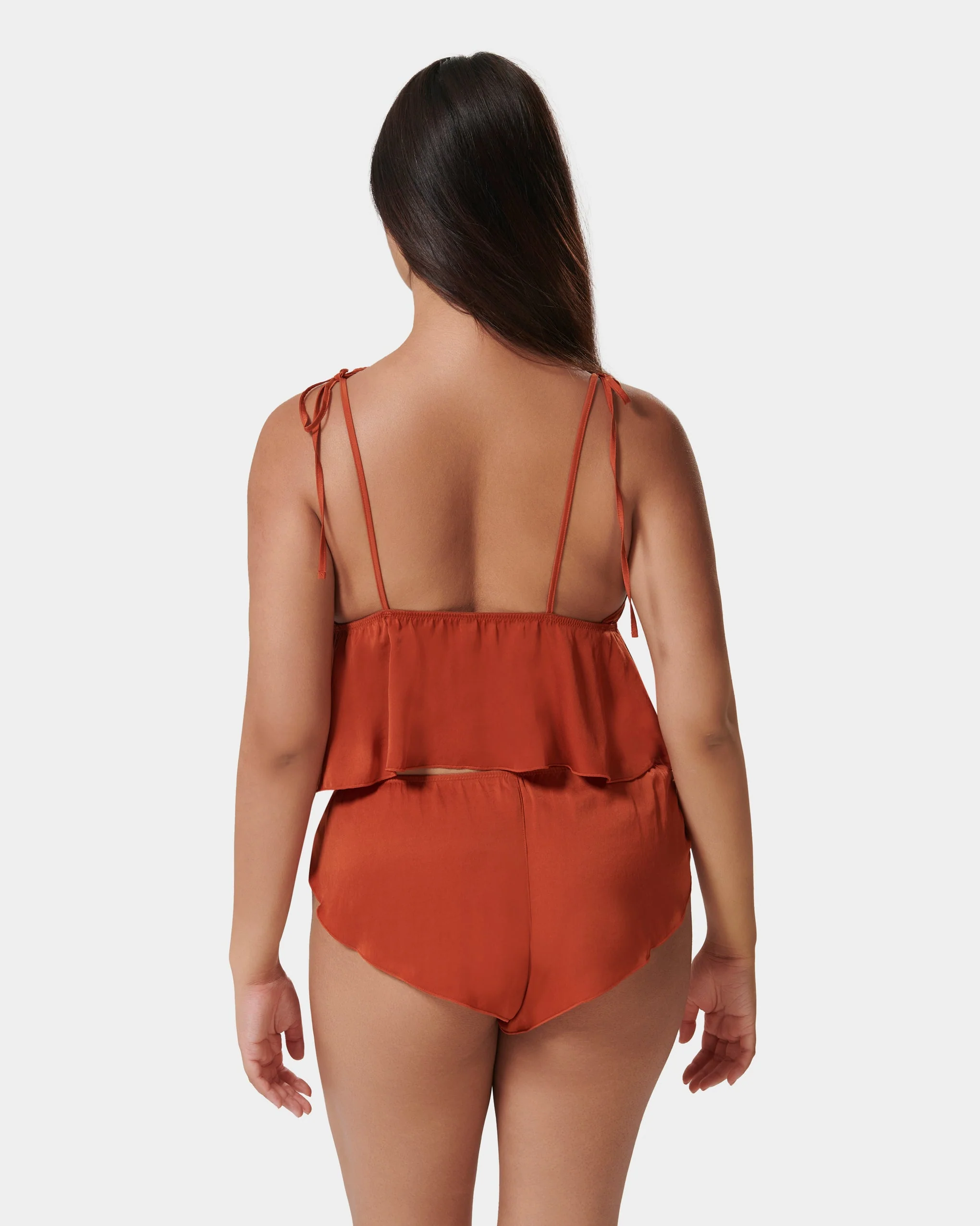 Nicole Luxury Satin Crop Cami and Short Set Baked Clay - Image 9