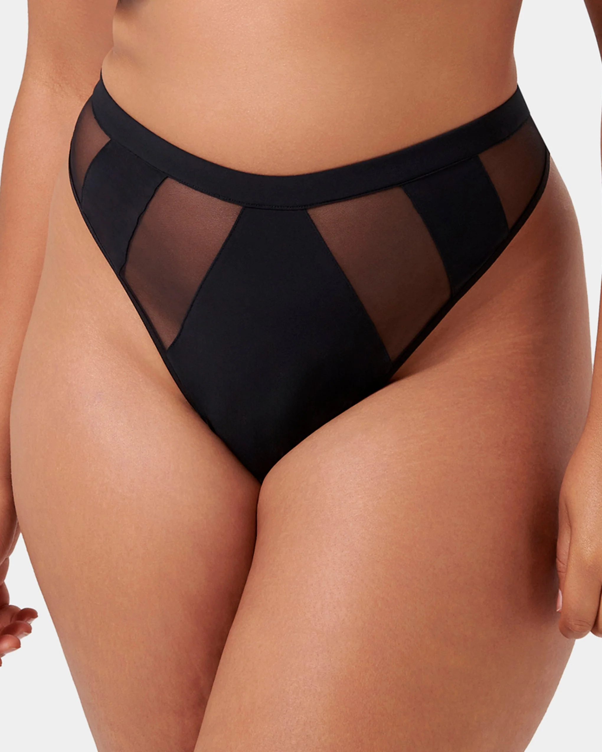 Orla High Waisted Mesh Thong Black