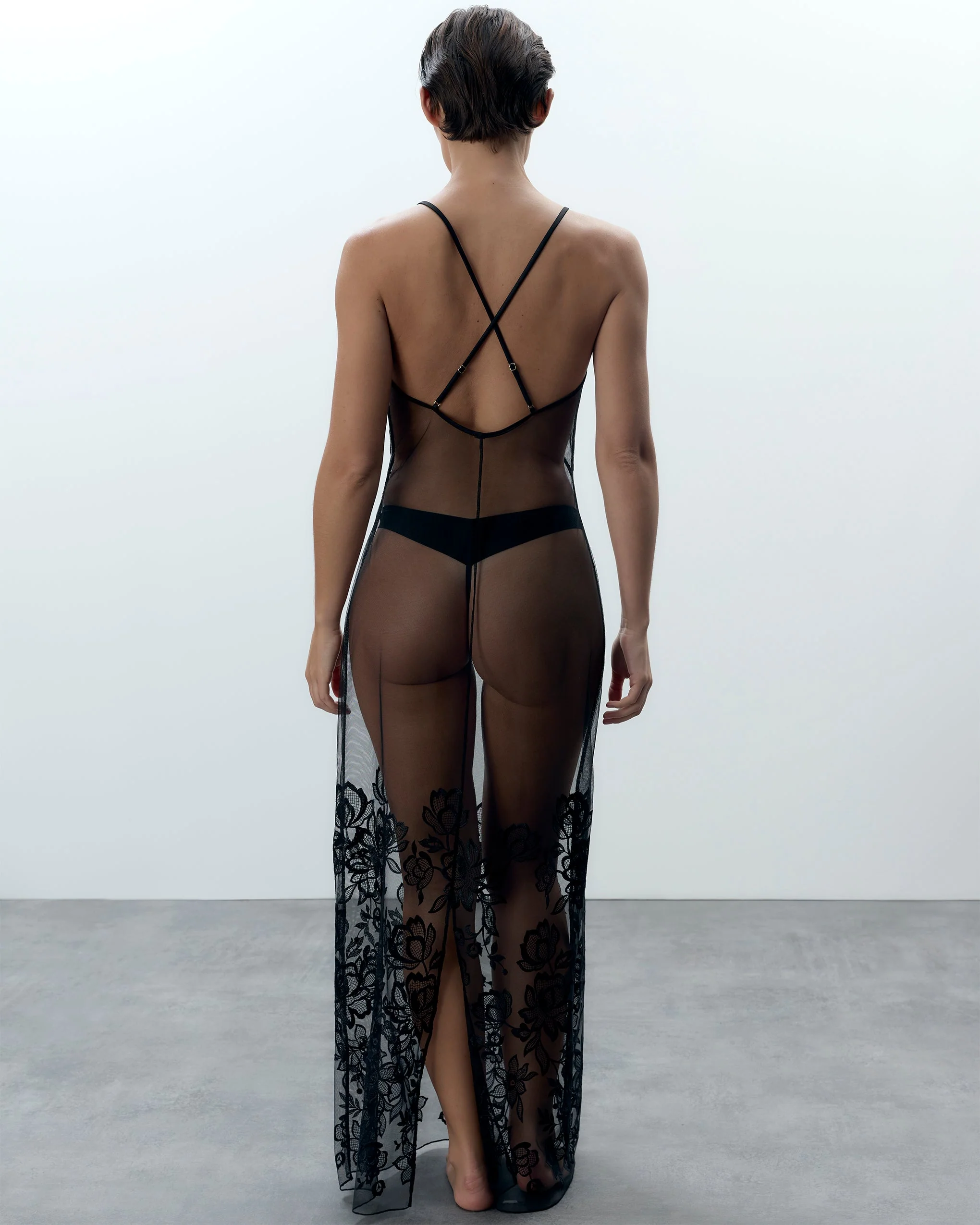 Penelope Sheer Long Chemise Black - Image 3