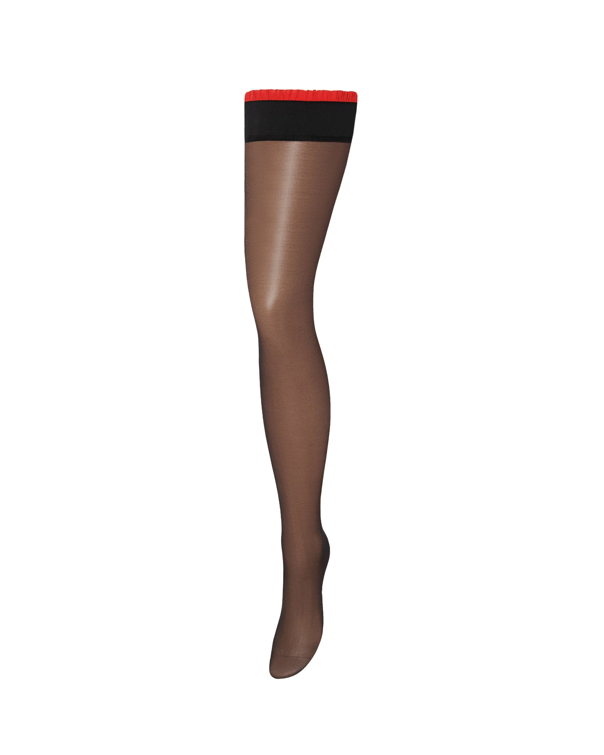 Ruffle Top/Plain Leg Hold Ups Black/Red - Image 5