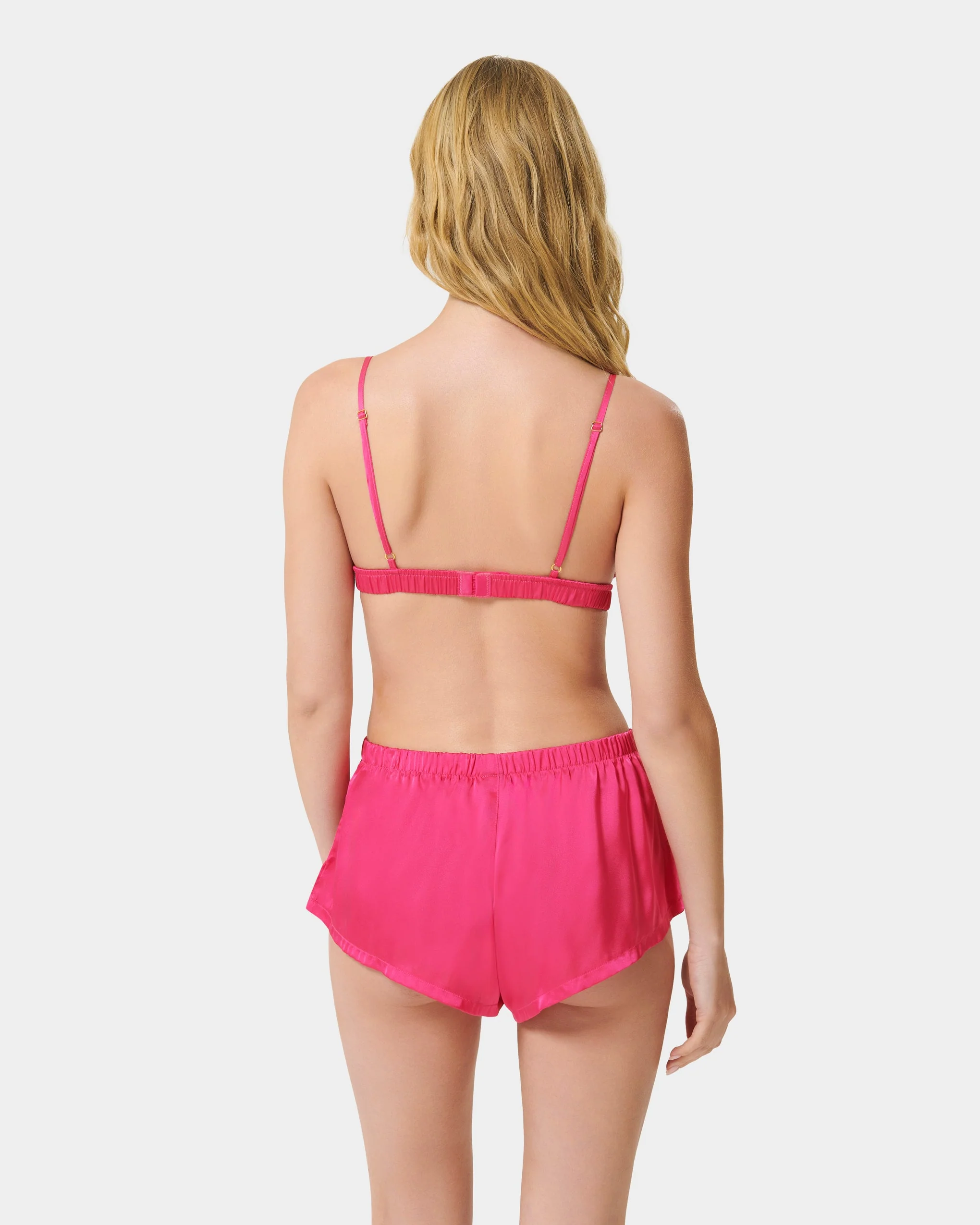 Saskia Luxury Satin Soft Bra and Short Set Fuchsia Pink - Image 3