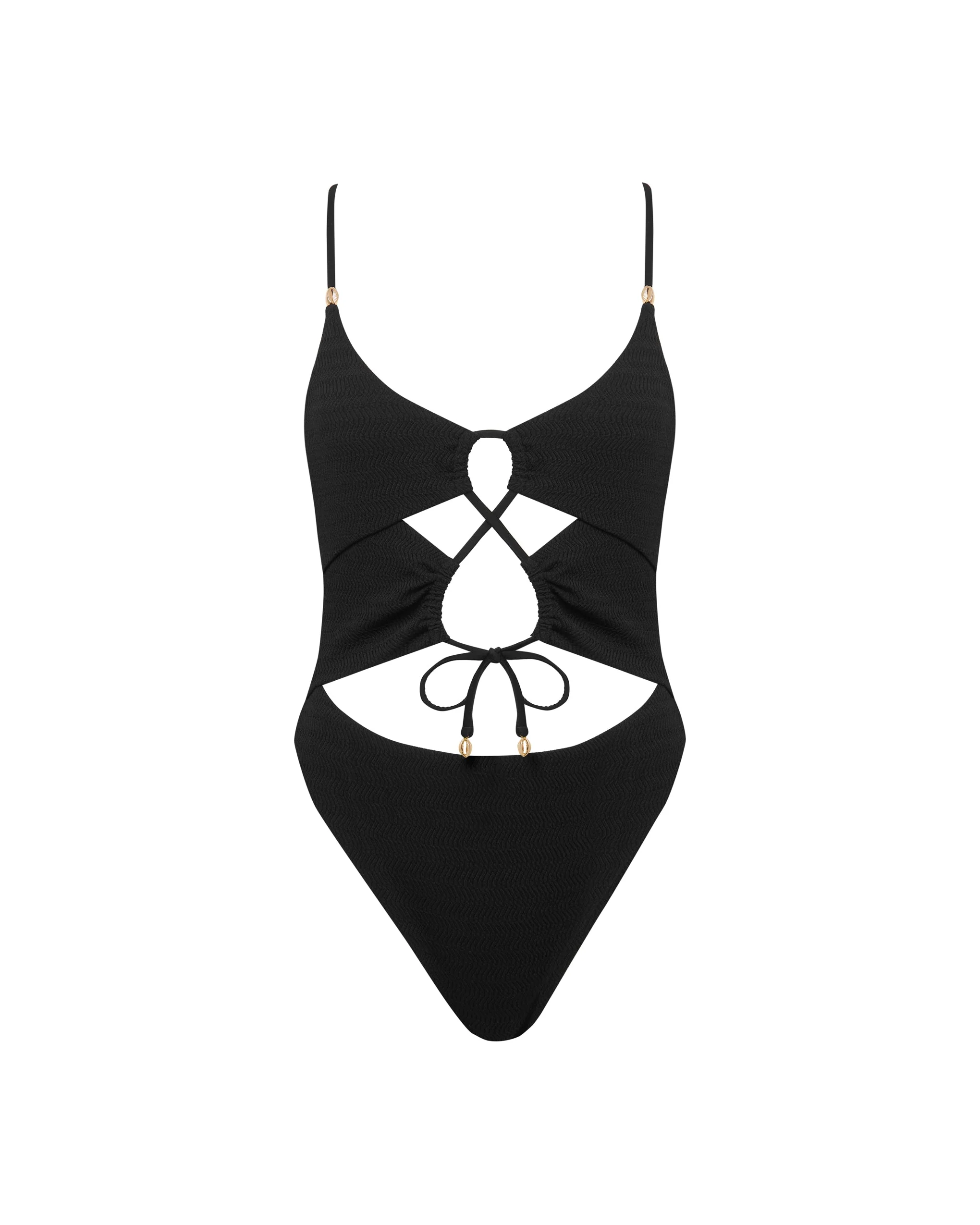 Shala Tie-Front Swimsuit Black - Image 5