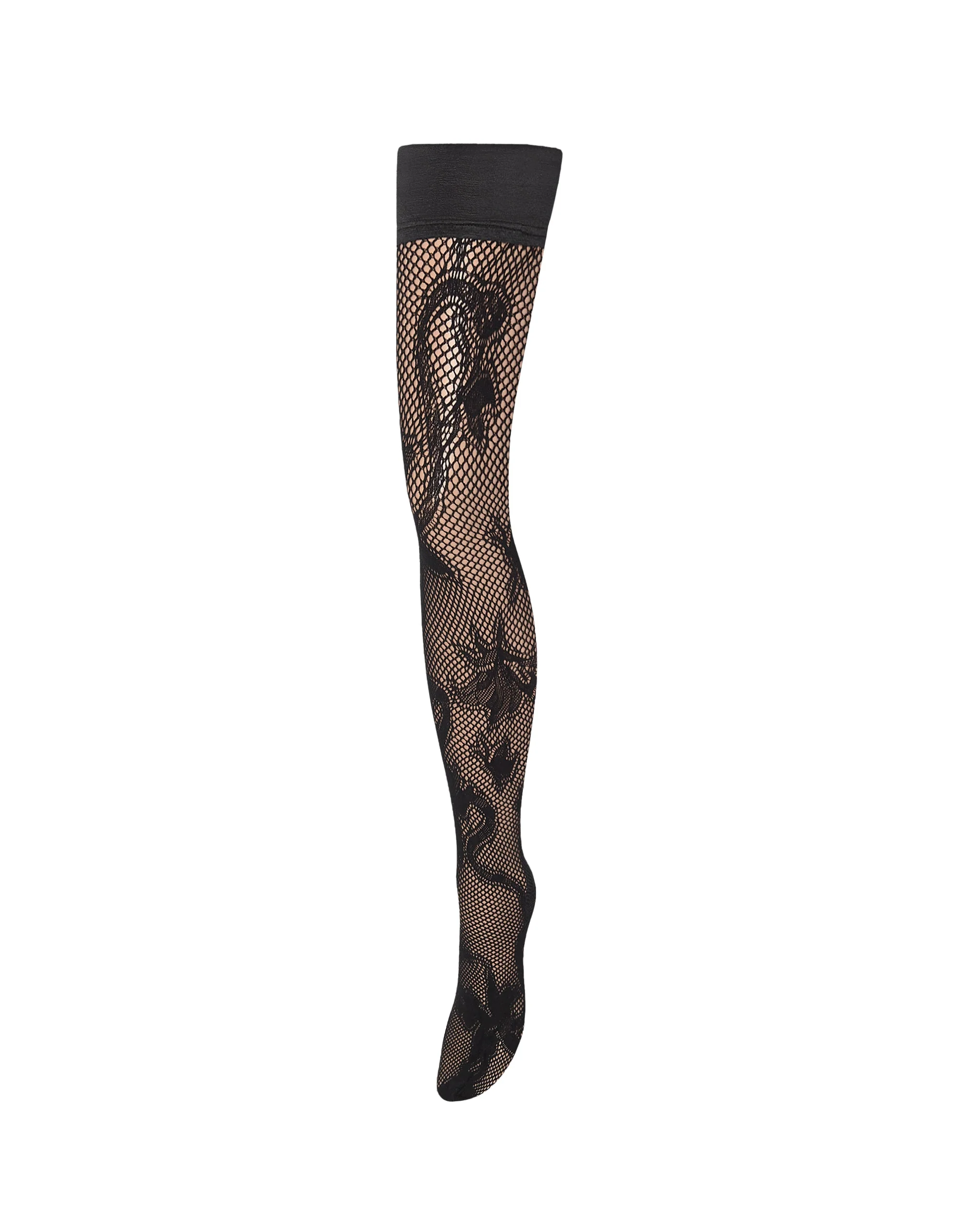 Snake Fishnet Leg/Plain Top Hold Ups Black - Image 5