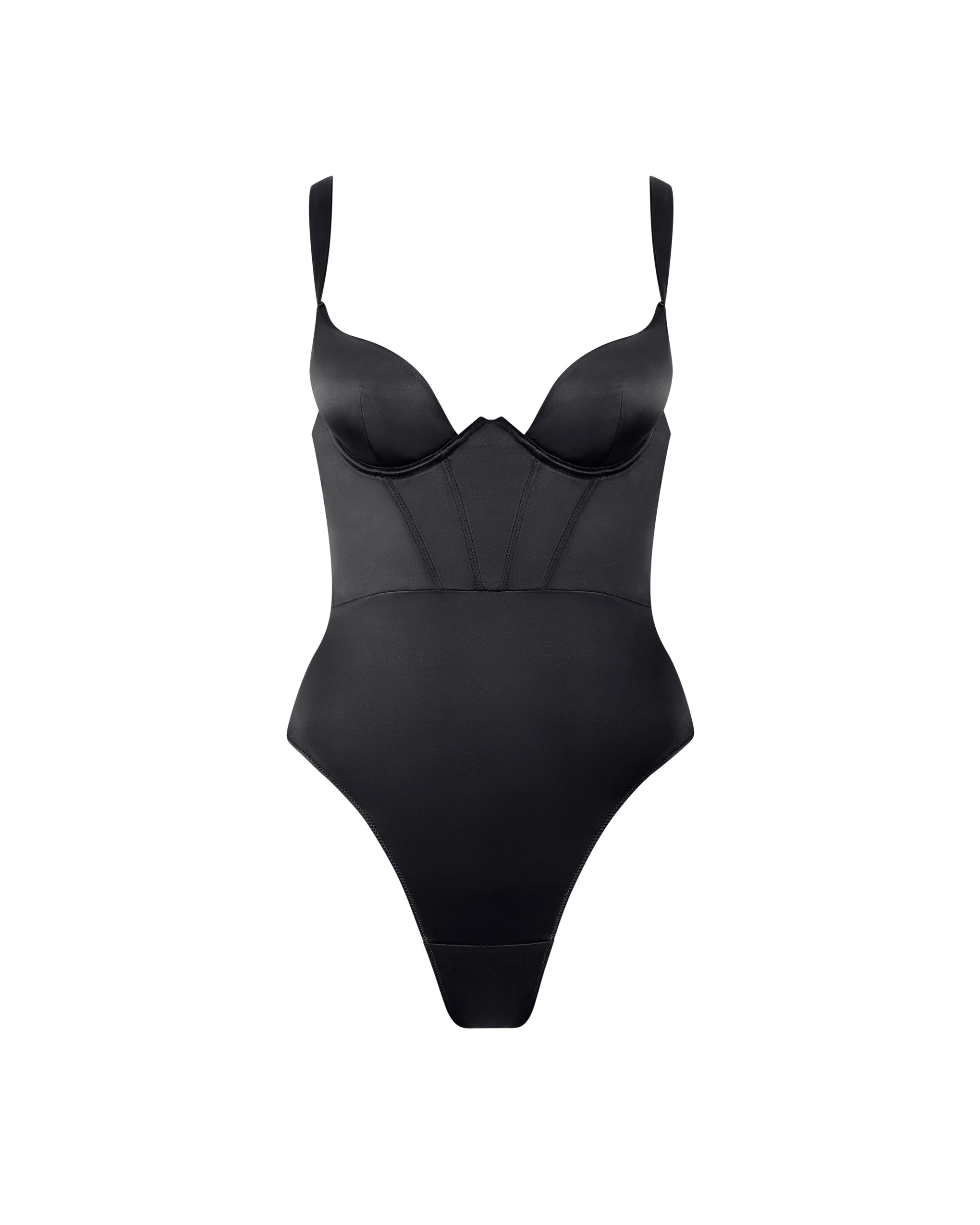 Verona Satin Push Up Bodysuit Black - Image 5